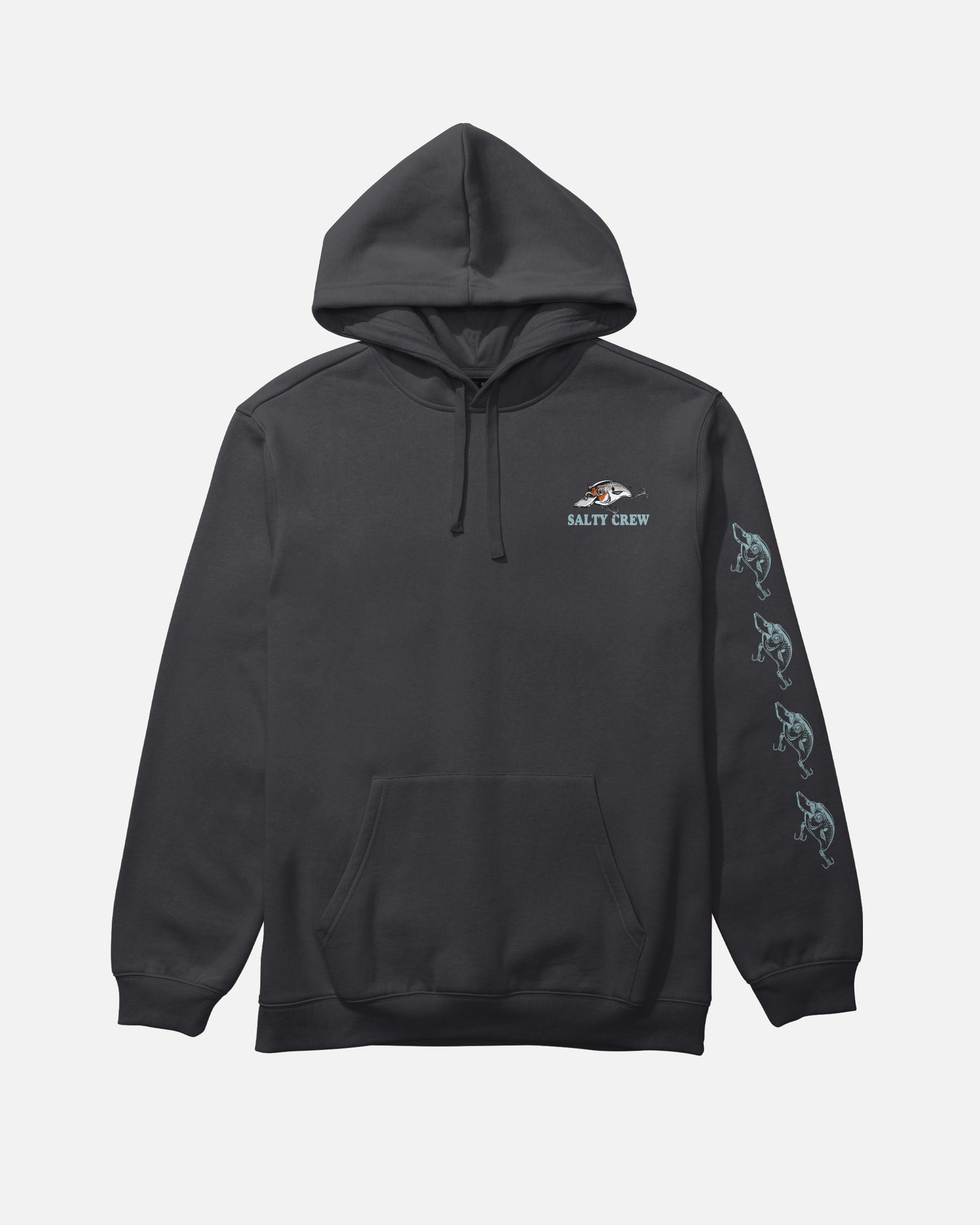 Front view of the Cast Life Fleece Hoodie - Black. 