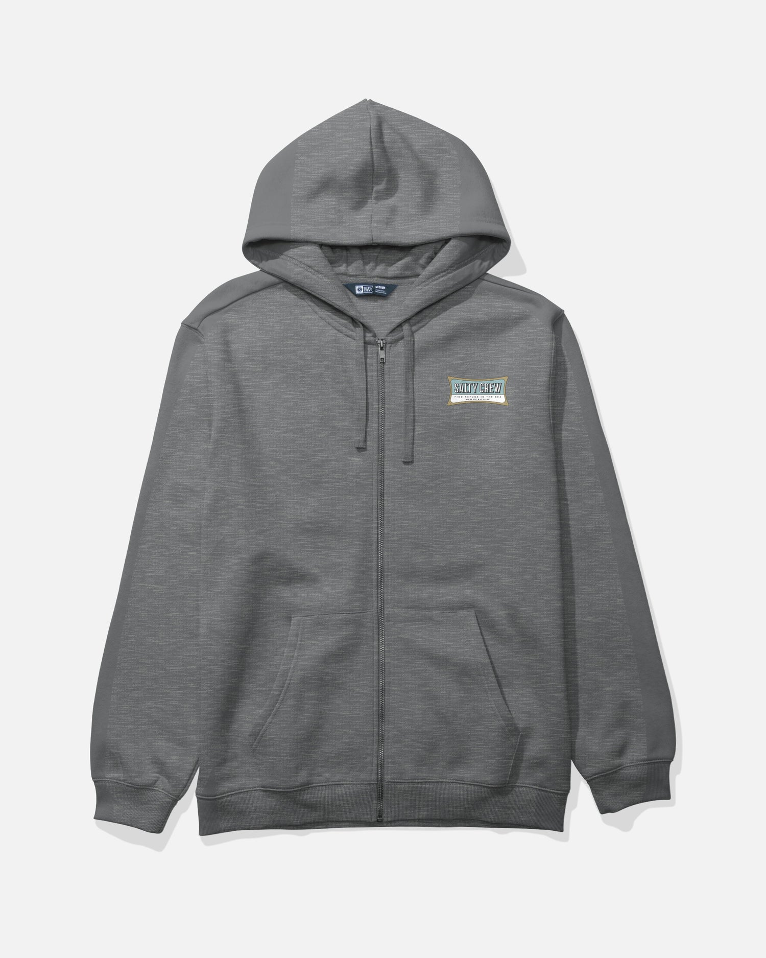 Front view of the Essential Zip Fleece Hoodie - Gunmetal Heather. 
