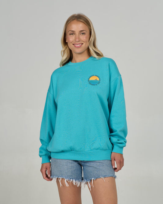 Front view of the Sunset Crew - Turquoise. 