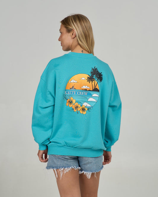Back view of the Sunset Crew - Turquoise. 