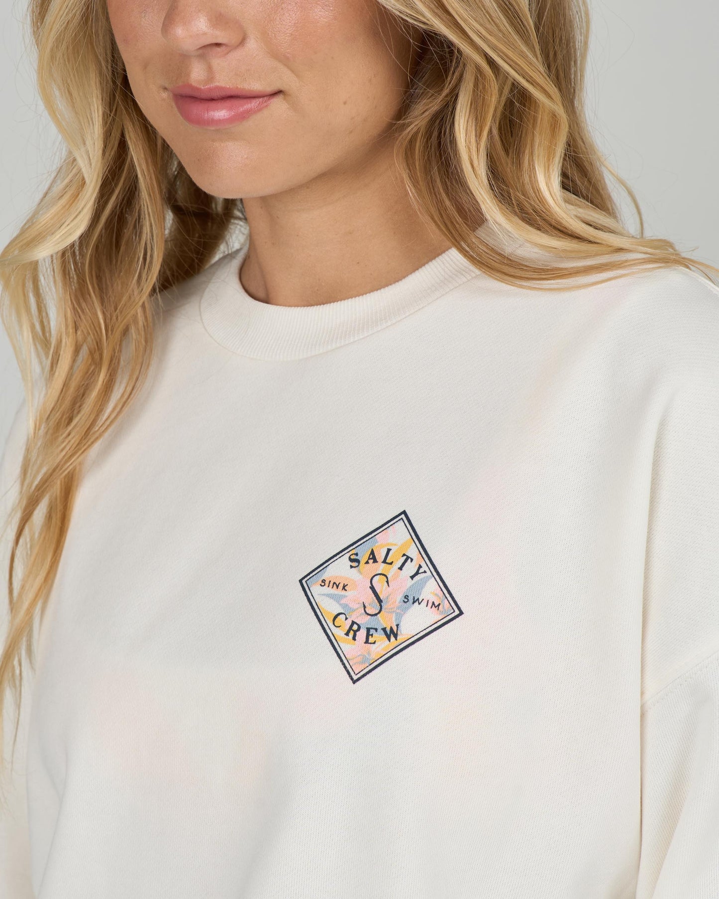 Close up front view of the Tippet Crew - Off White.