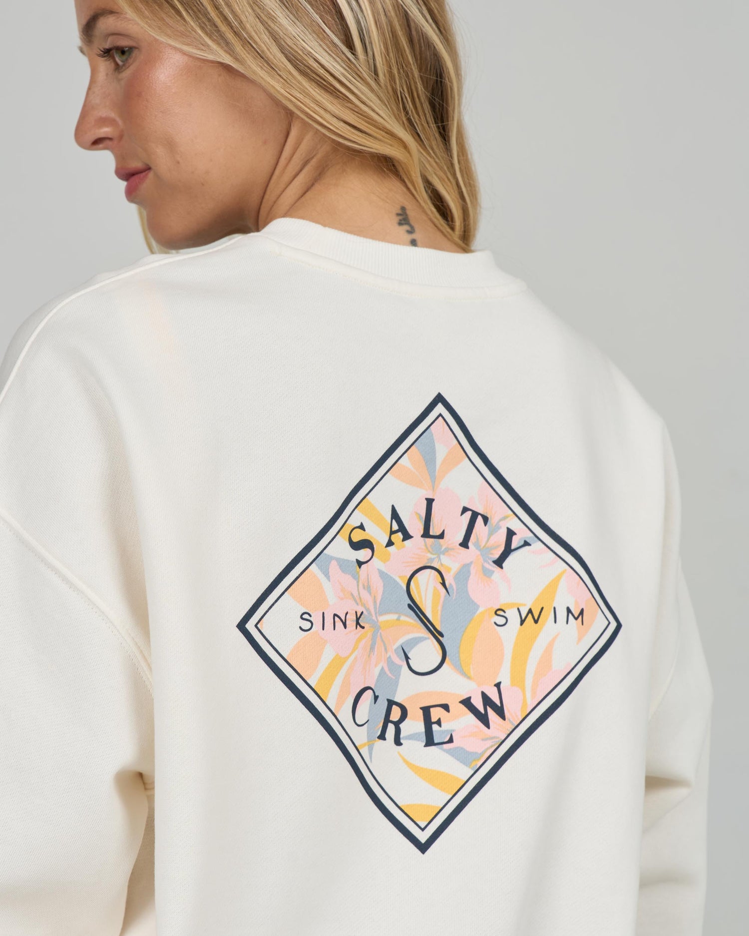 Close up back view of the Tippet Crew - Off White. 