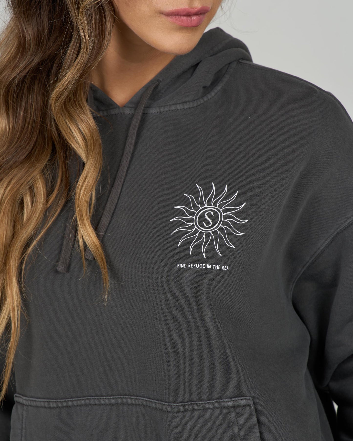 Close up front view of the Zodiac Hoody - Faded Black. 