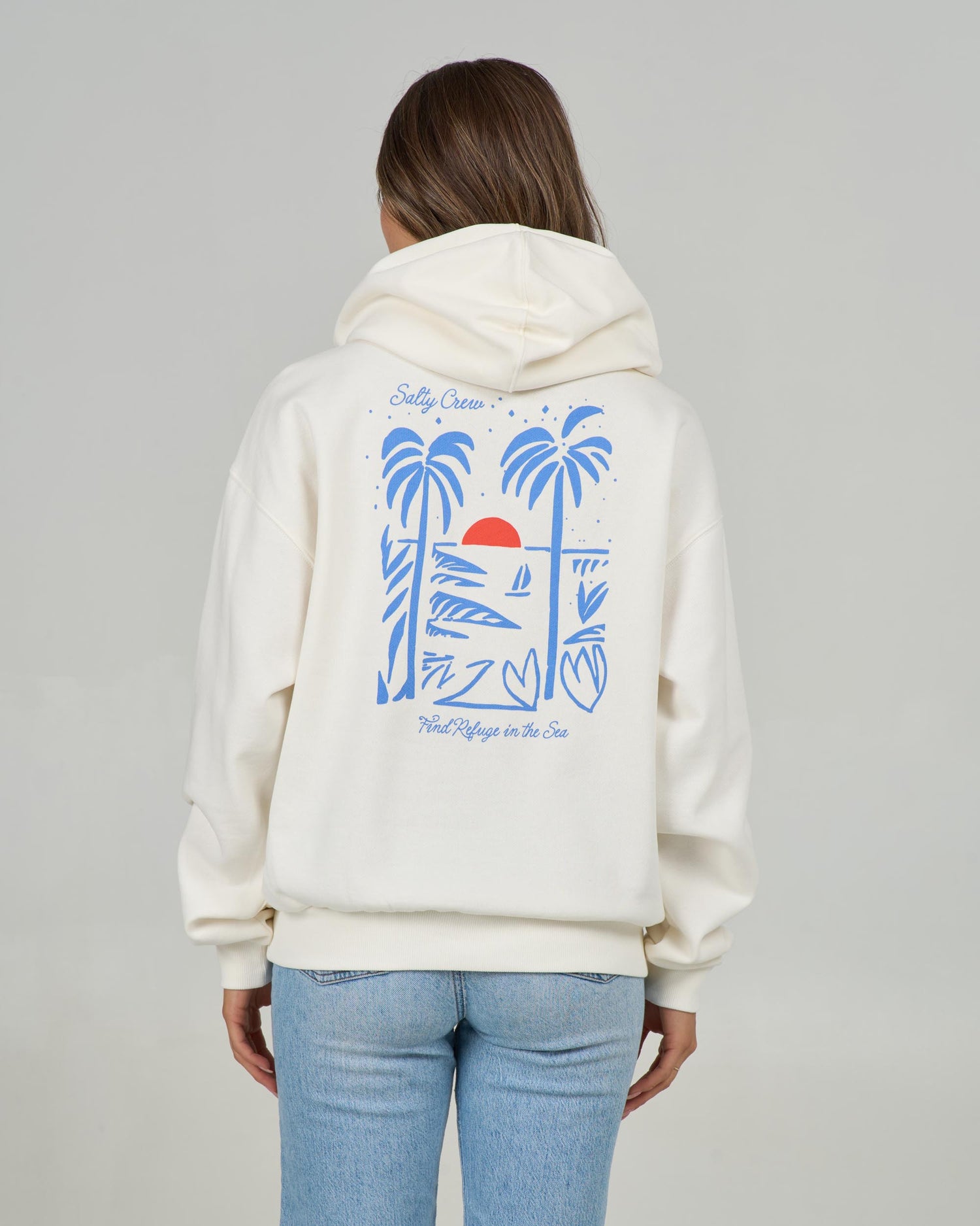 Back view of the Geo Palm Hoody - Off White. 