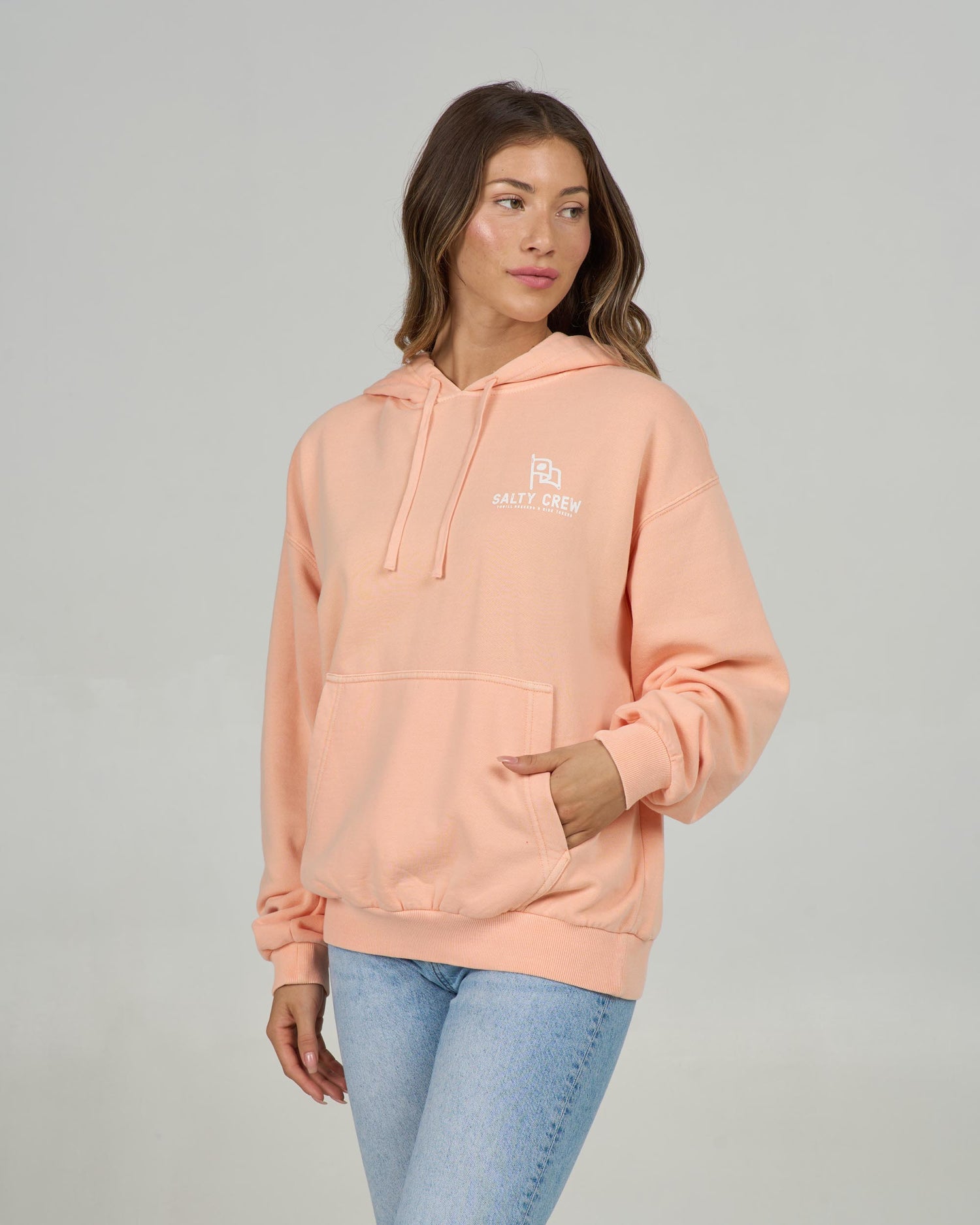 Front view of the Flying High Hoody - Apricot. 