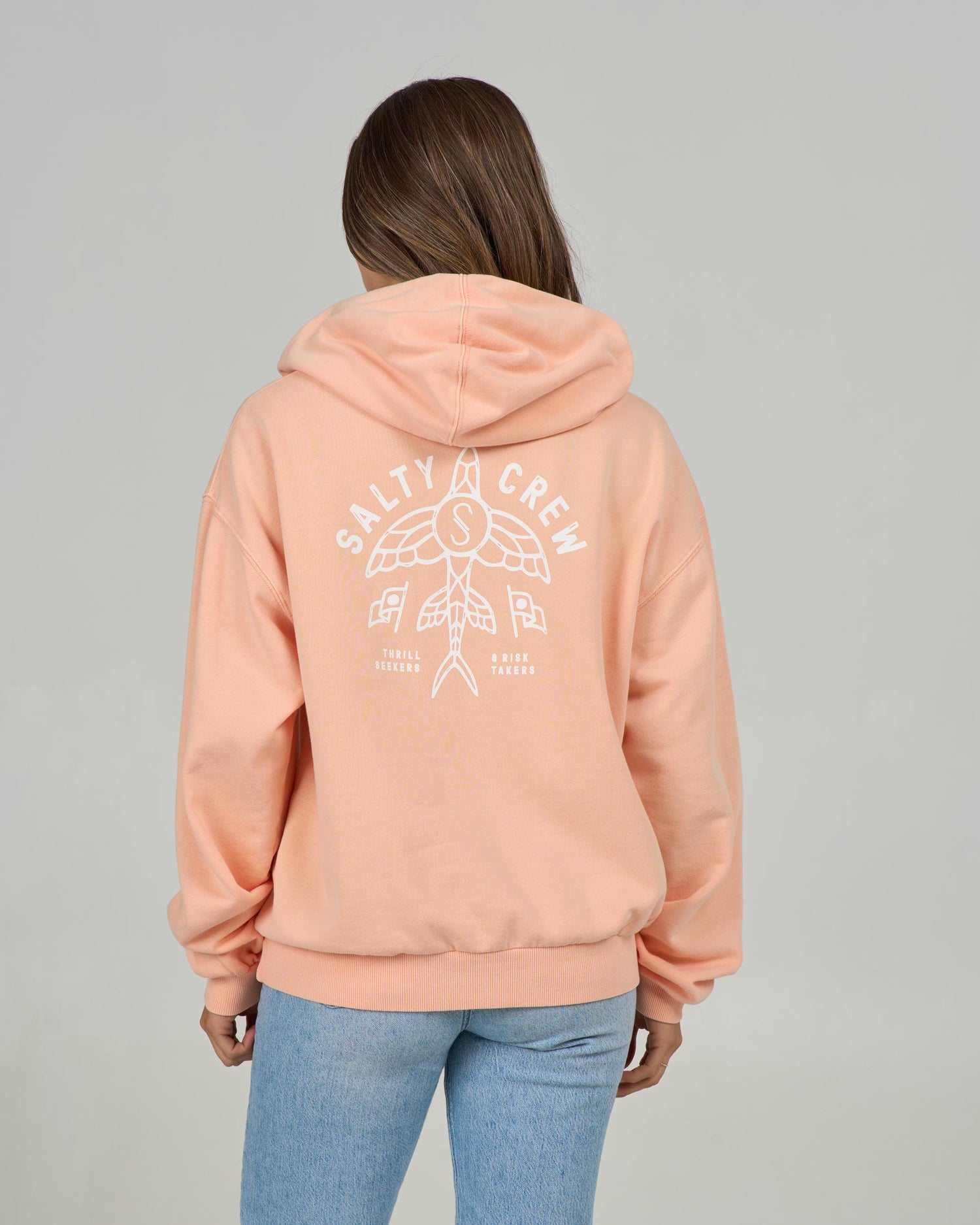 Back view of the Flying High Hoody - Apricot. 