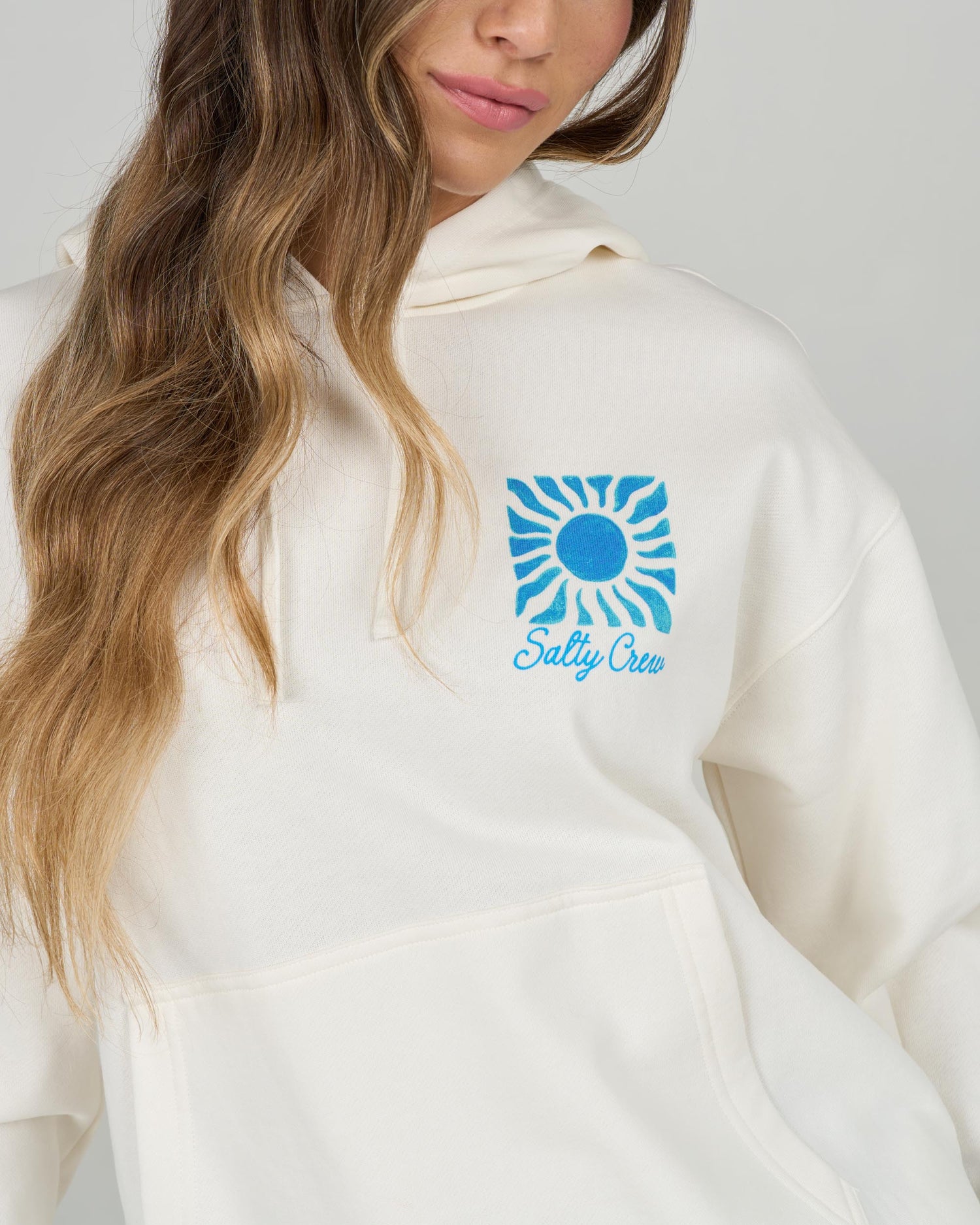 Up close shot of the Sunblock Hoody - Off White. 