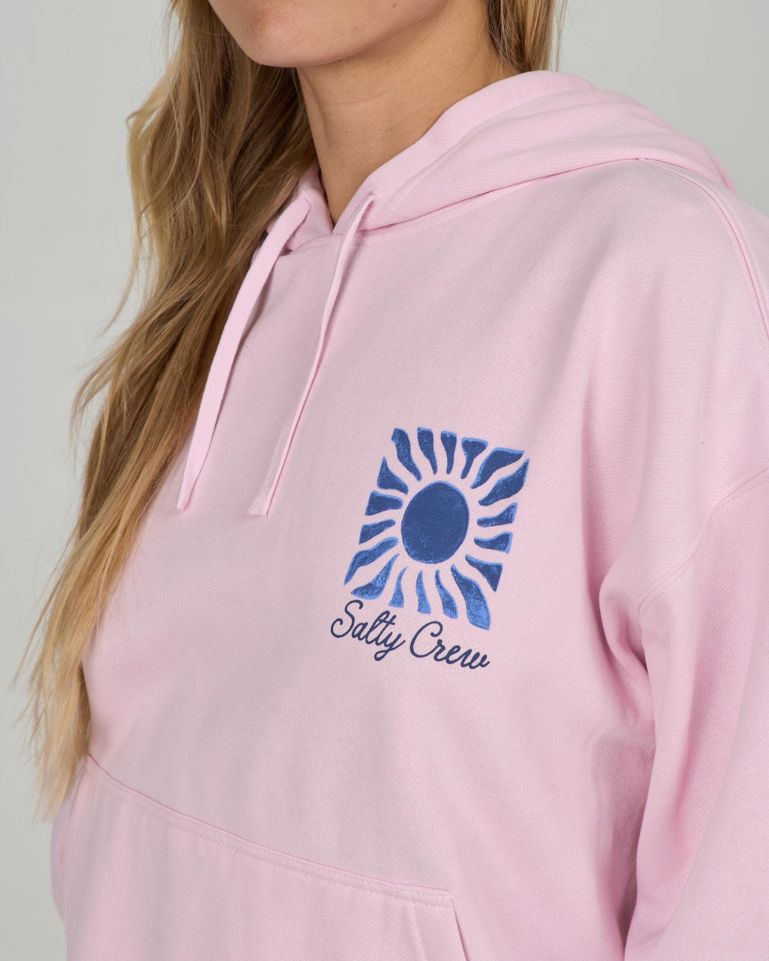 Close up shot of the Sunblock Hoody - Pink Skies. 