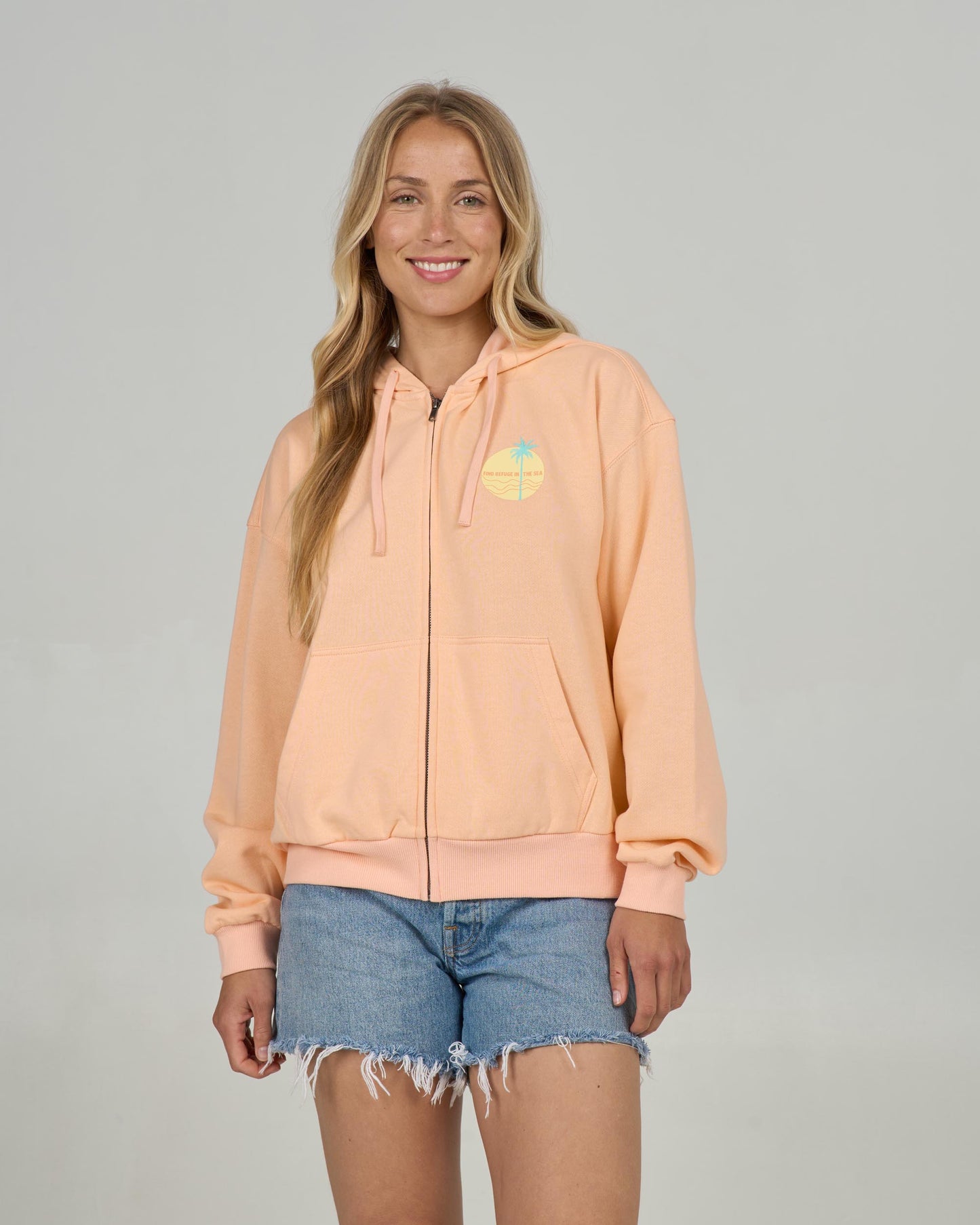 Front view of the Simplicity Zip Hoody - Apricot. 