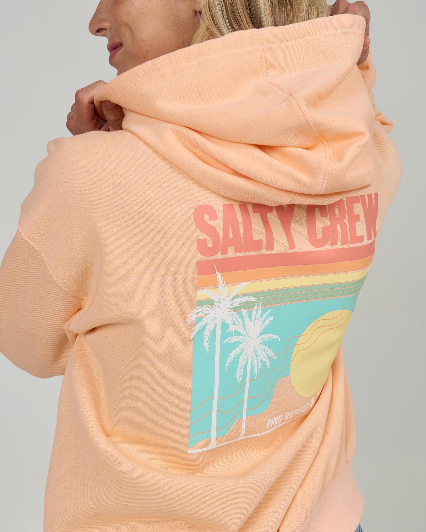 Close up back view of the Simplicity Zip Hoody - Apricot. 