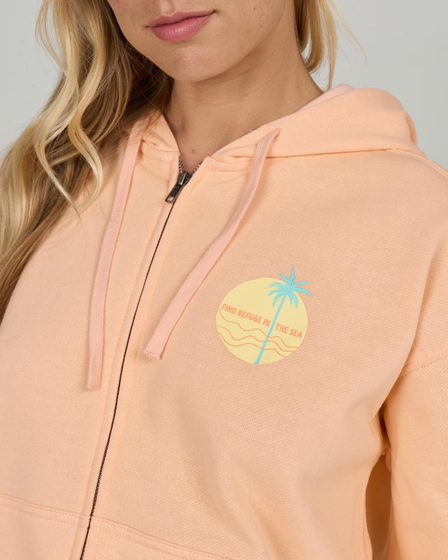 Close up front view of the Simplicity Zip Hoody - Apricot. 