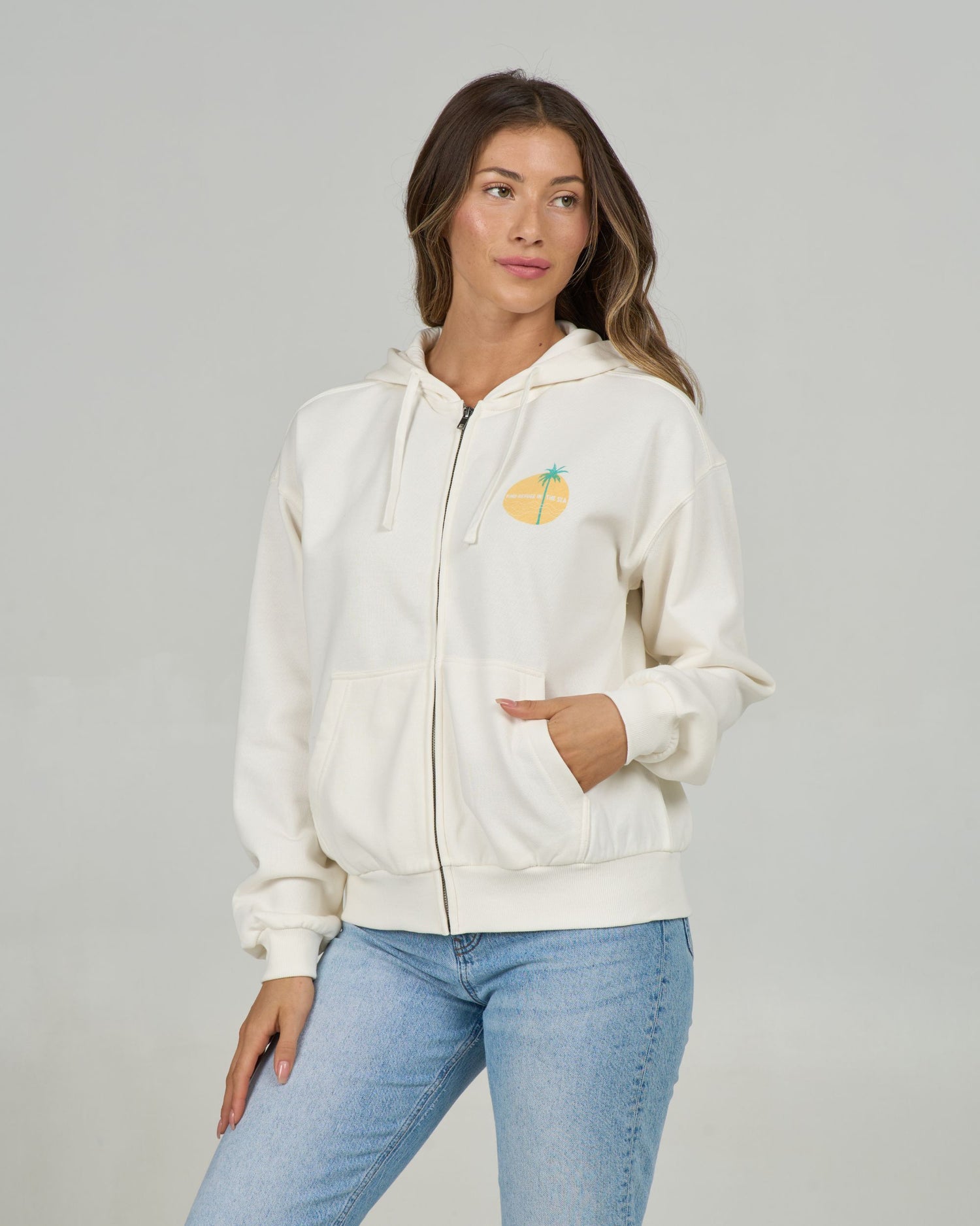 Front view of the Simplicity Zip Hoody - Off White. 