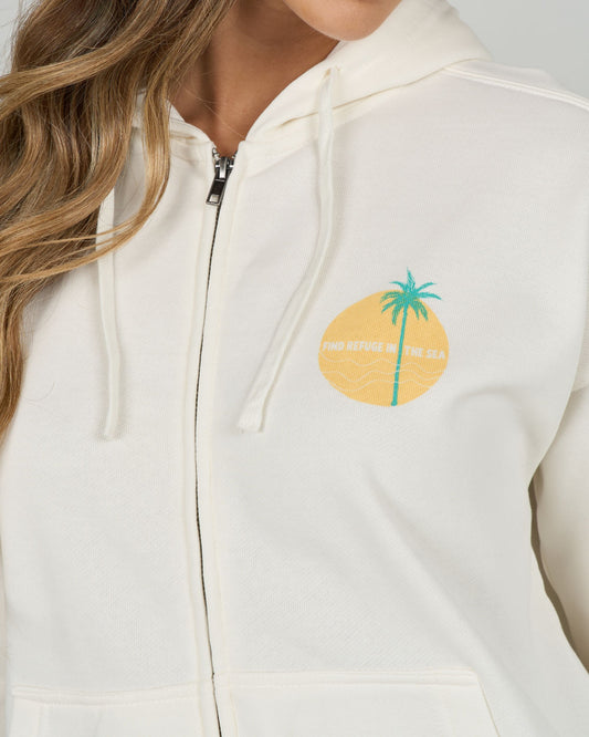 Close up front view of the Simplicity Zip Hoody - Off White. 