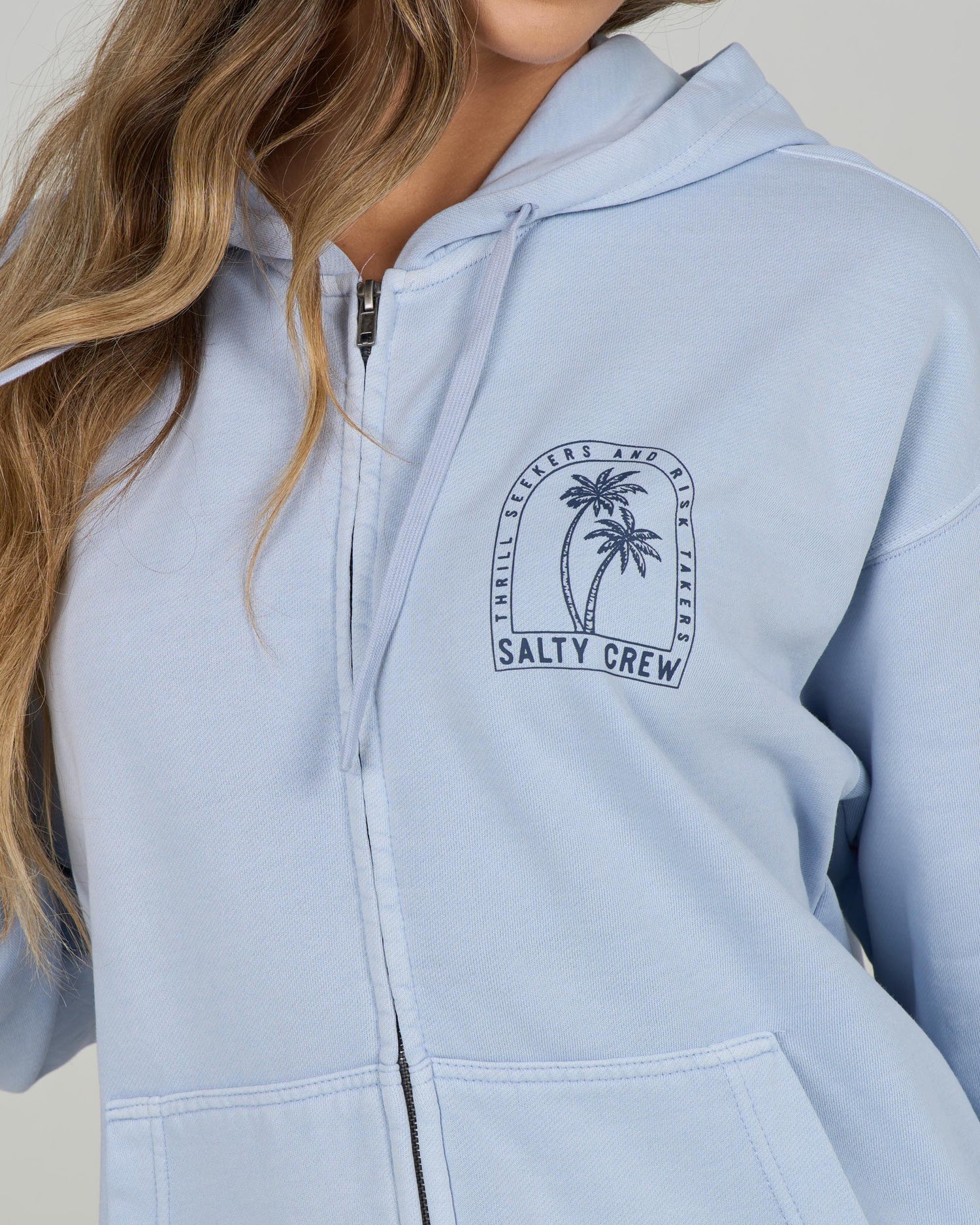 Close up front view of the Archway Zip Hoody - Fog. 