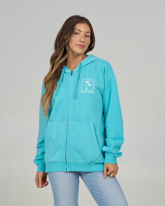 Front view of the Archway Zip Hoody - Turquoise. 