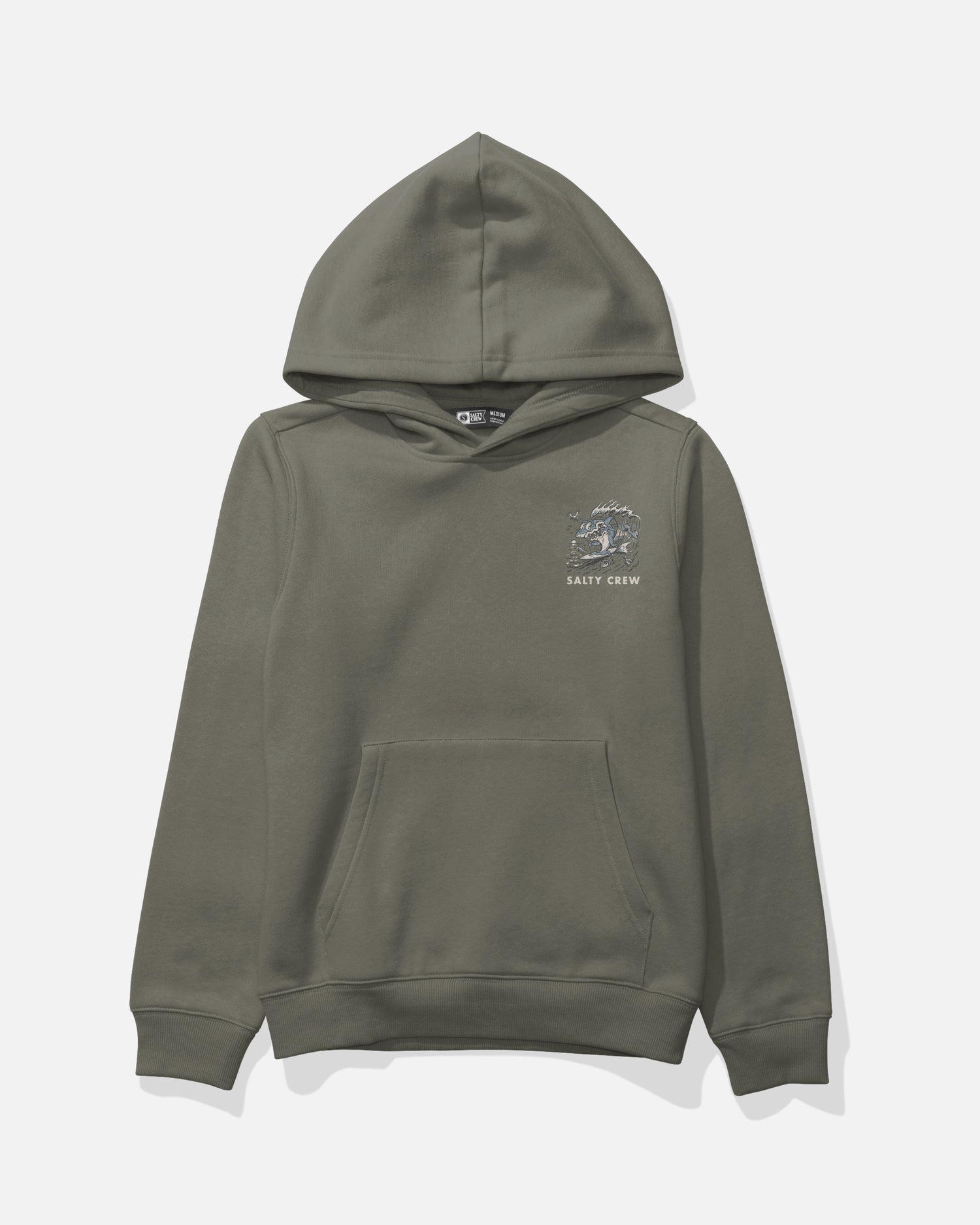 Front view of the Surf Shark Boys Fleece - Dusty Olive. 
