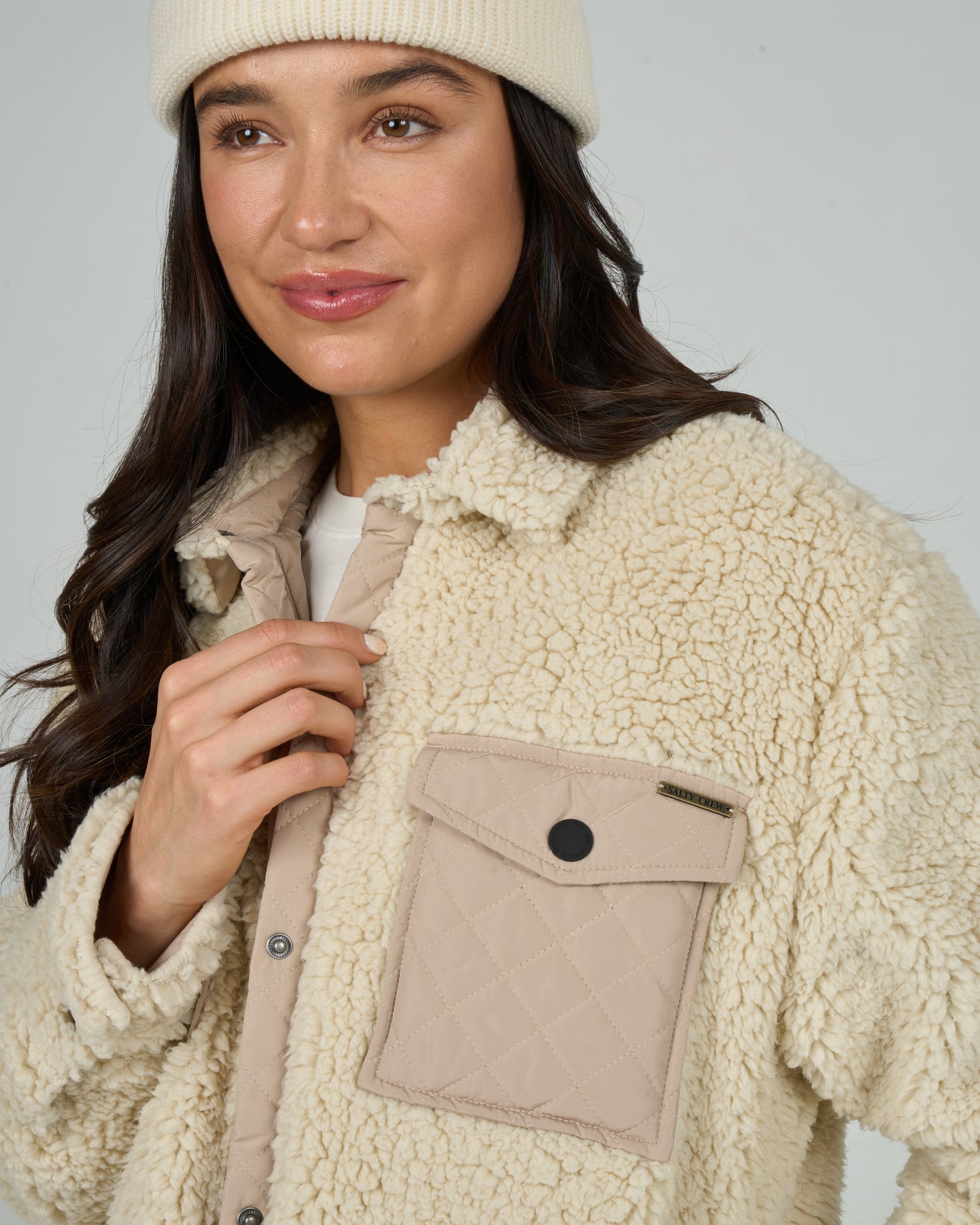 Detail photo of the Calm Seas Shacket - Natural. 