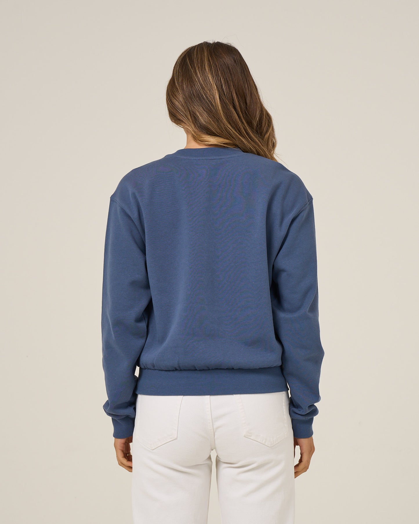 Back view of the Fishing Club Crew Fleece - Vintage Indigo. 