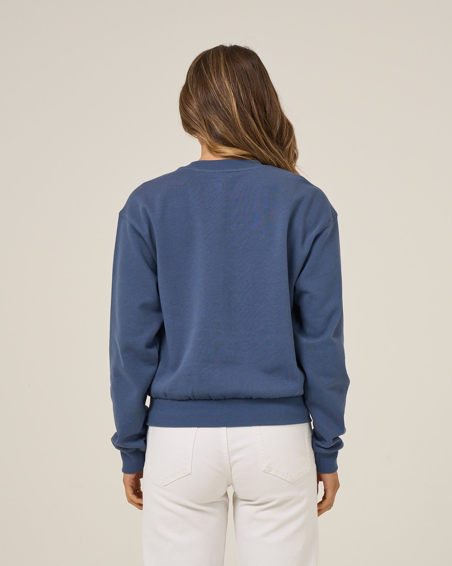Back view of the Fishing Club Crew Fleece - Vintage Indigo. 