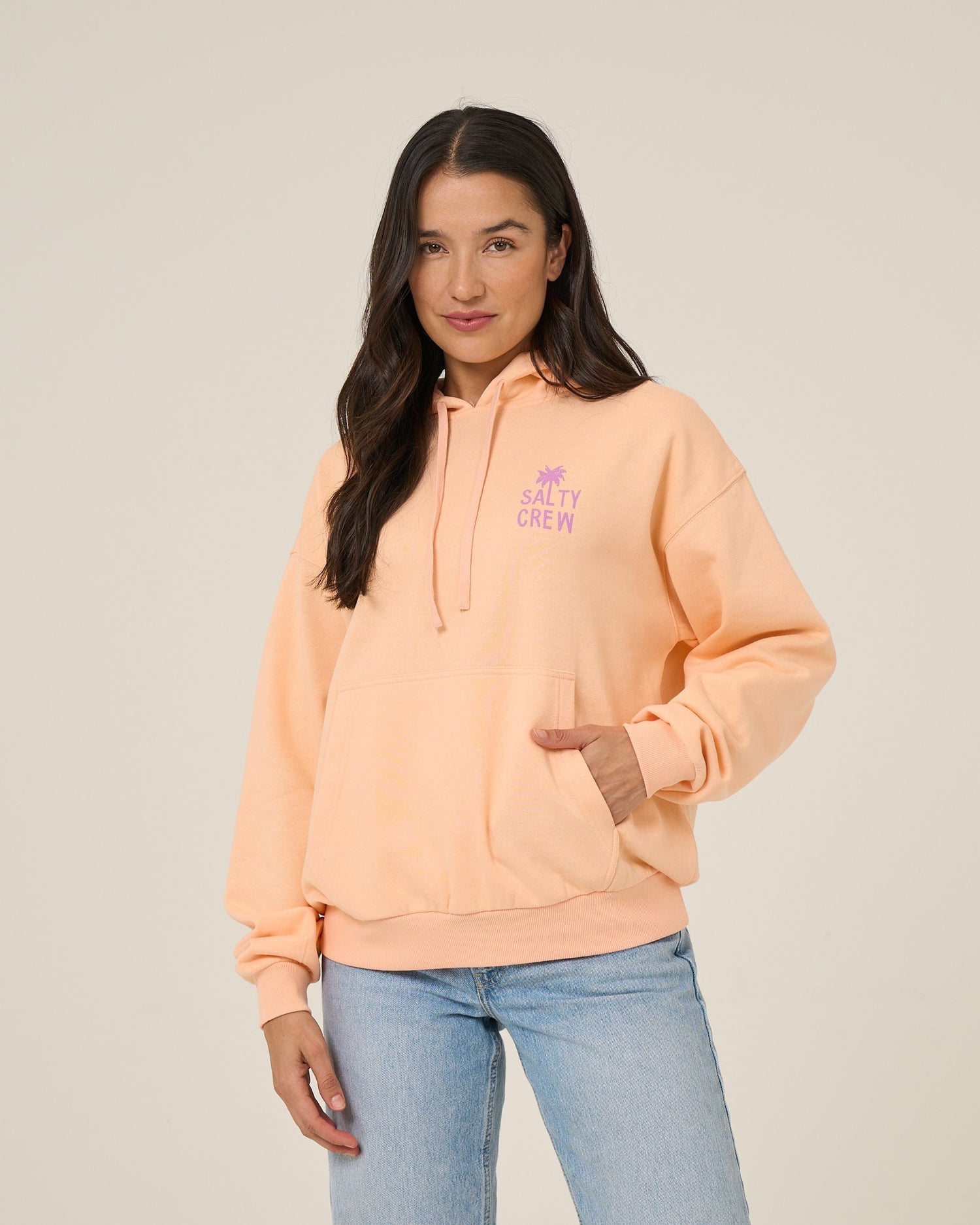 Front view of the Rise And Smile Hoodie - Apricot. 
