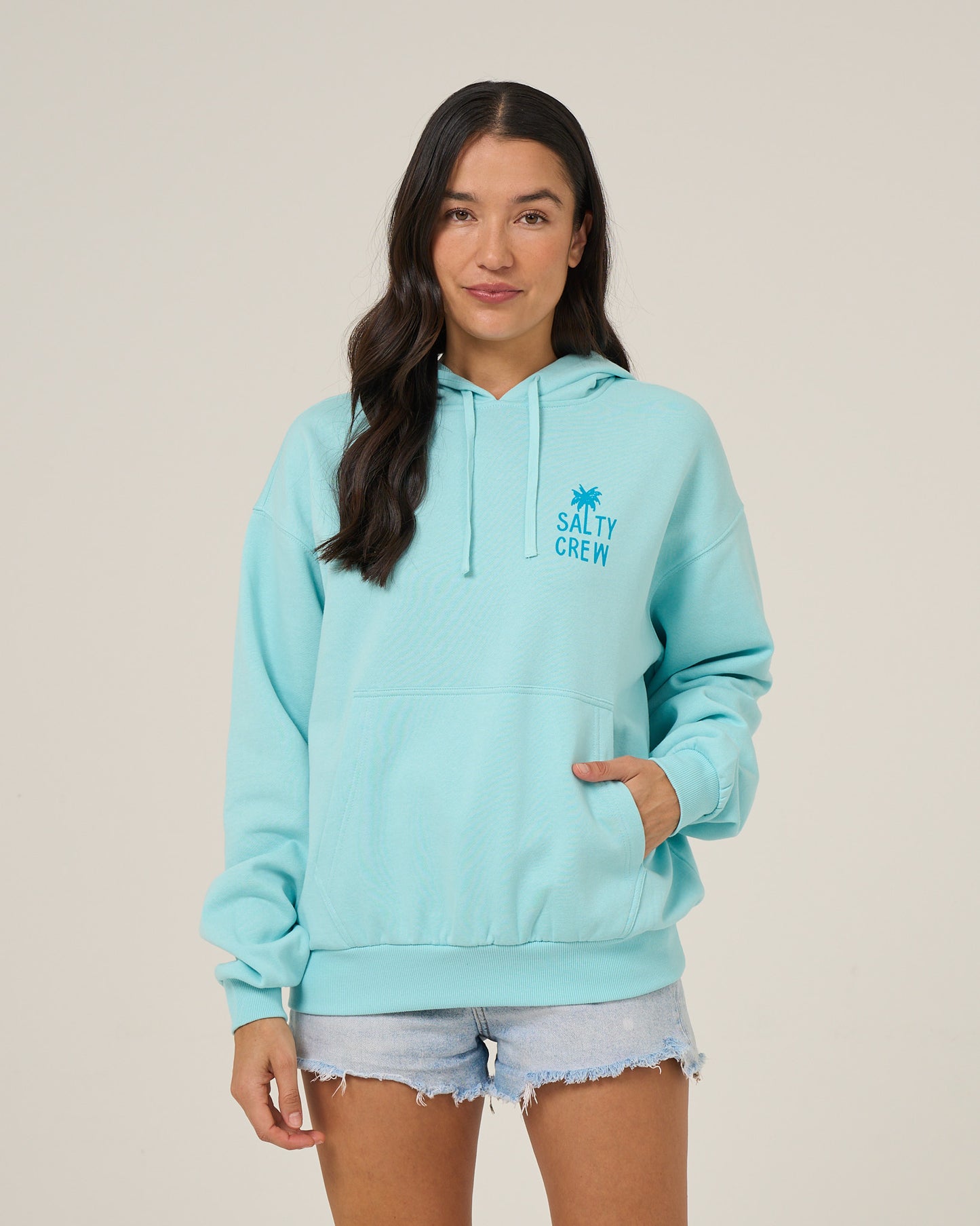 Front view of the Rise And Smile Hoodie - Aquamarine. 