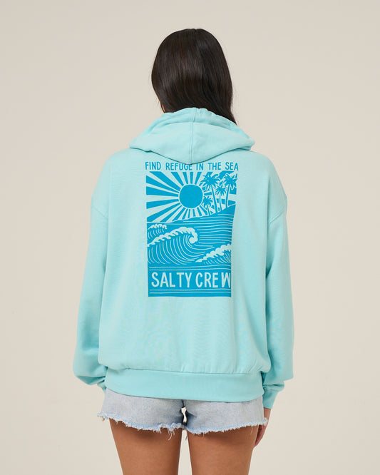 Back view of the Rise And Smile Hoodie - Aquamarine. 