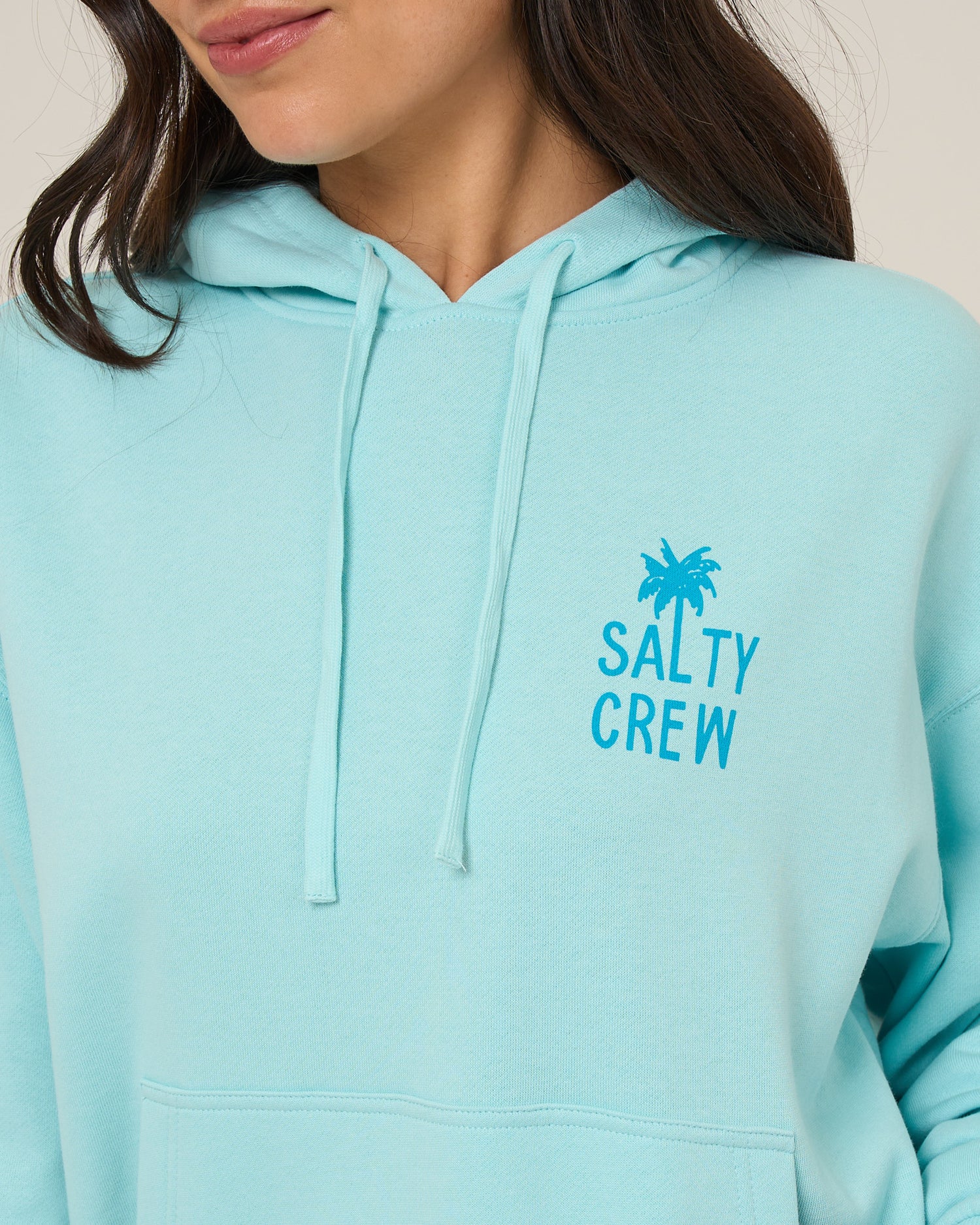 Close up front view of the Rise And Smile Hoodie - Aquamarine. 