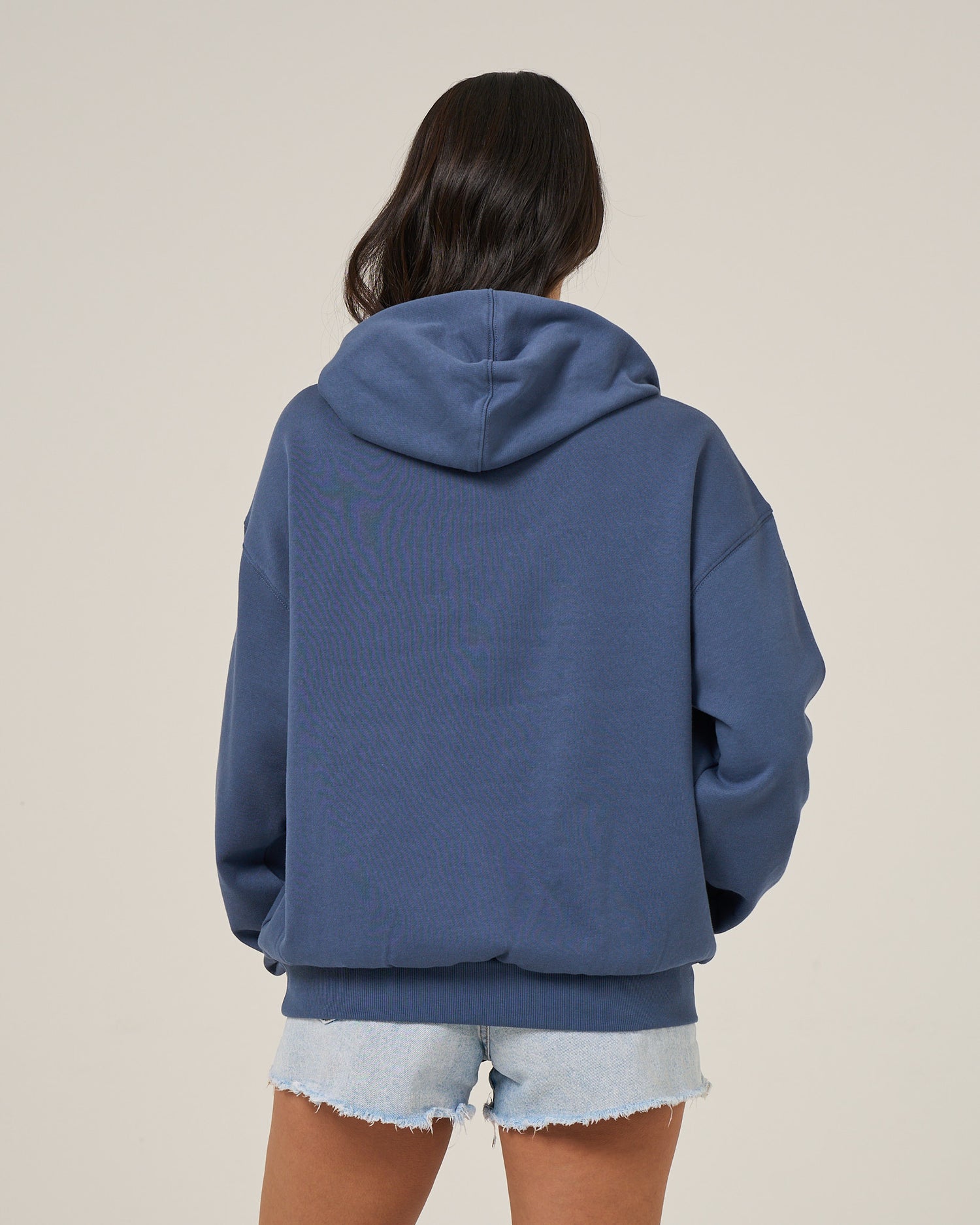 Back view of the Flag Hoodie - Vintage Indigo. 