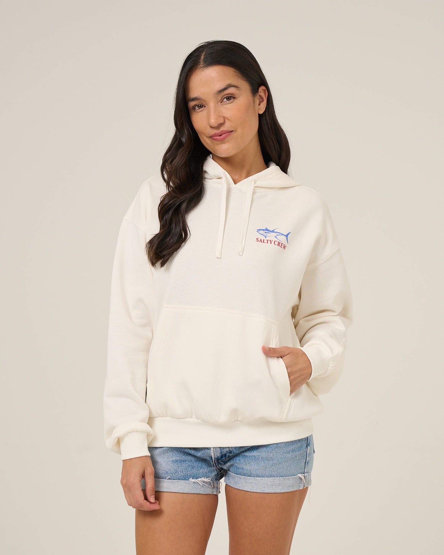 Front view of the Overlay Hoodie - Off White. 