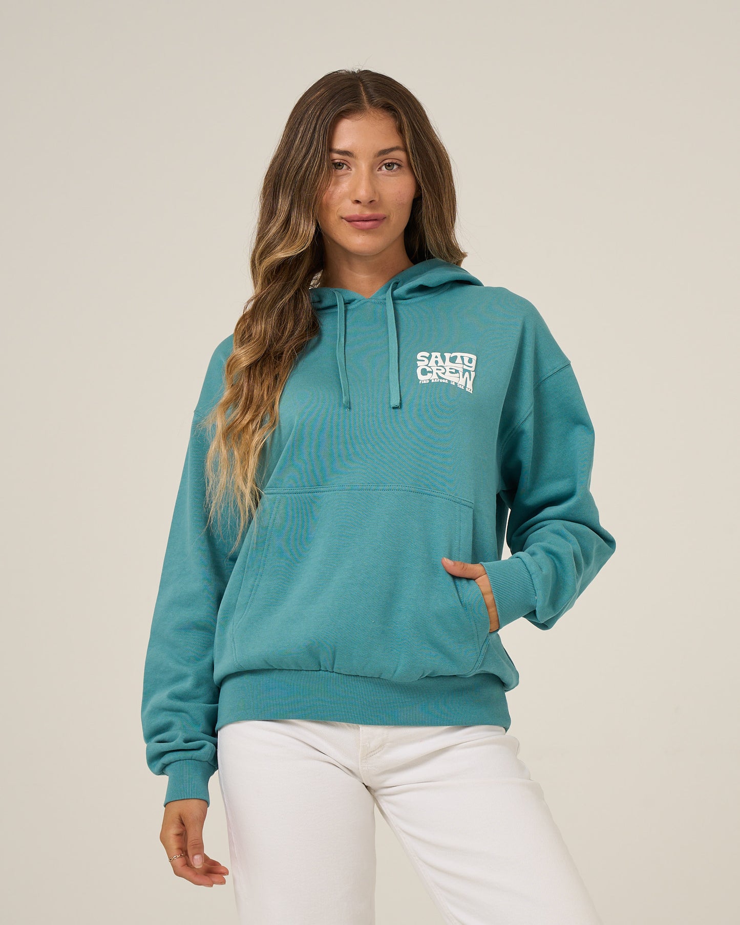 Front view of the Freestyle Hoodie - Teal. 