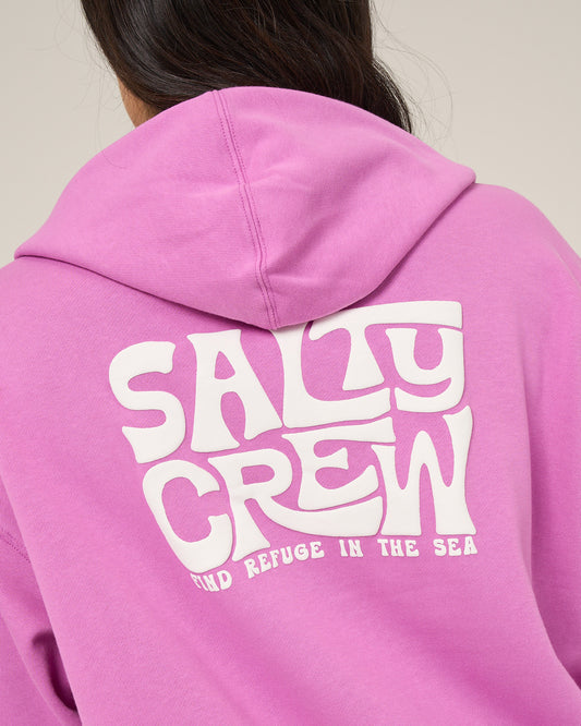 Close up back view of the Freestyle Hoodie - Violet. 