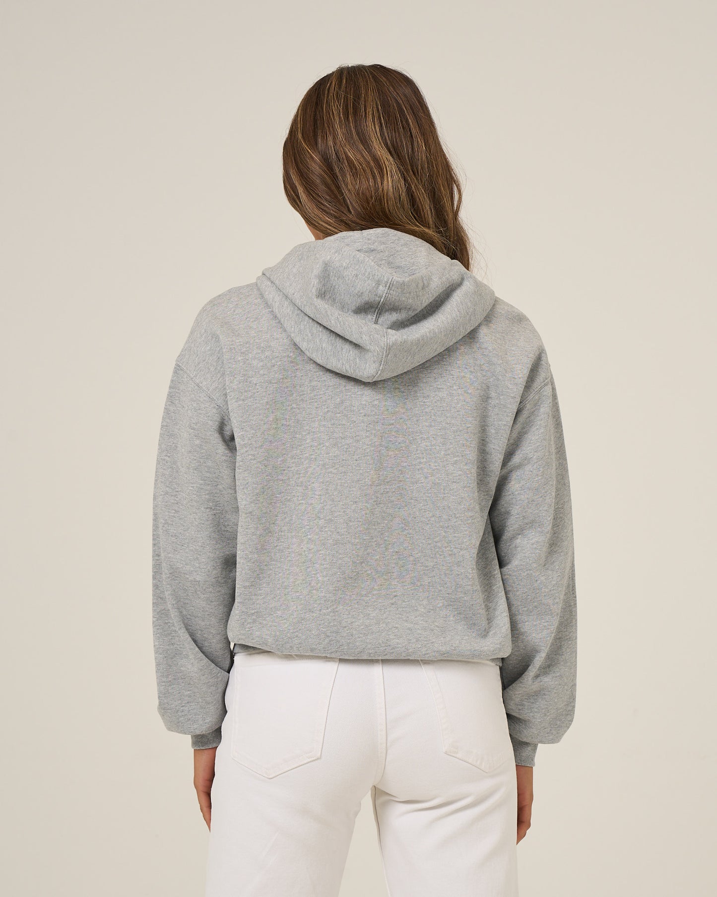 Back view of the First Place Hooded Zip - Athletic Heather. 