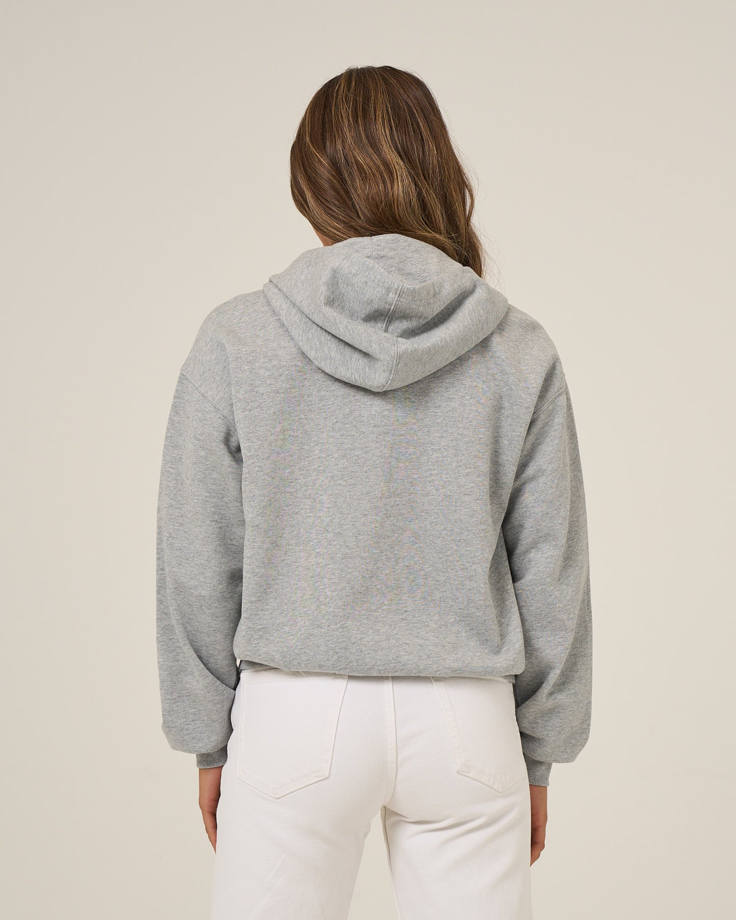 Back view of the First Place Hooded Zip - Athletic Heather. 