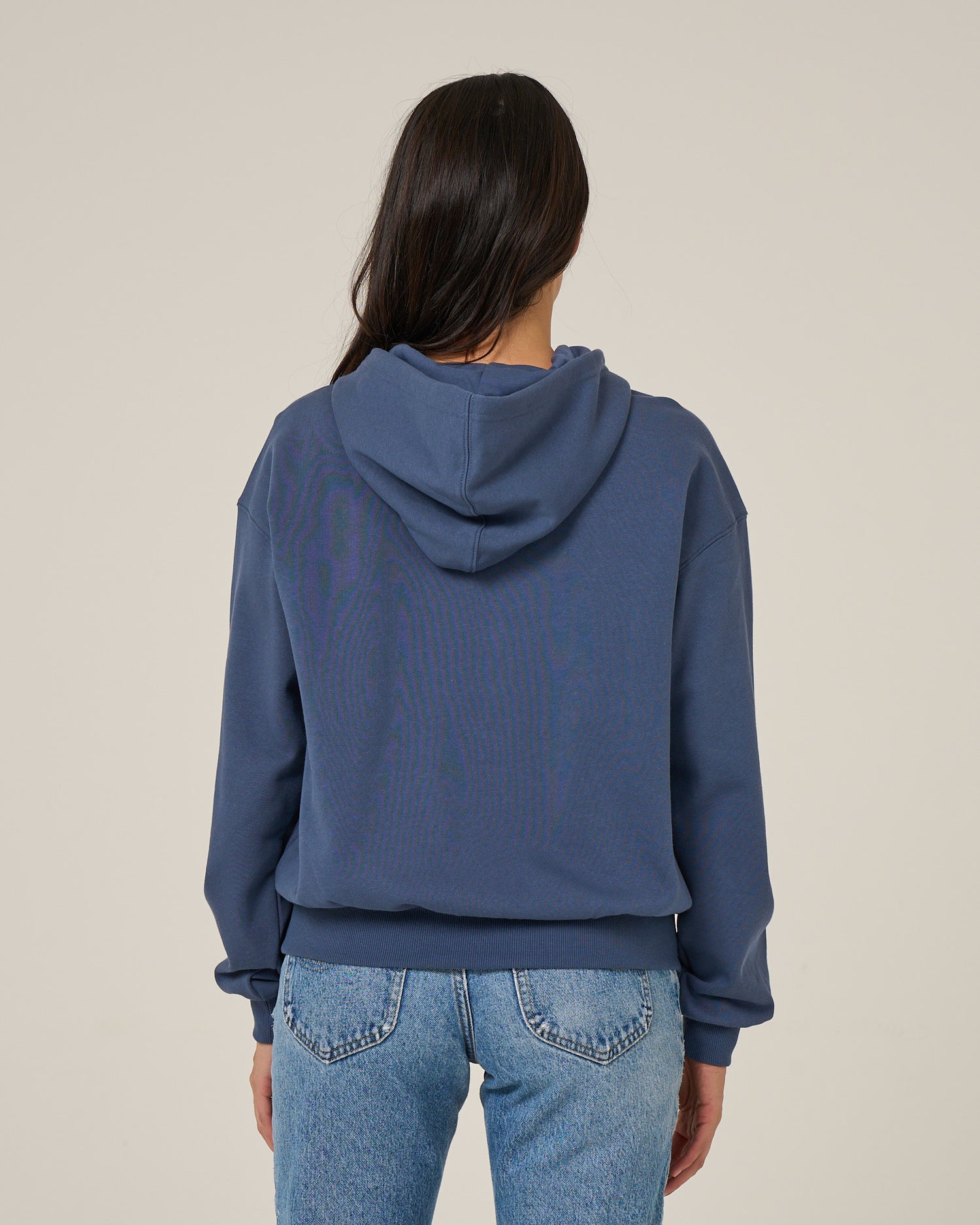 Back view of the First Place Hooded Zip - Vintage Indigo. 