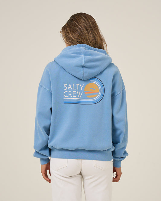Back view of the Ombre Wave Hooded Zip - Ash Blue. 