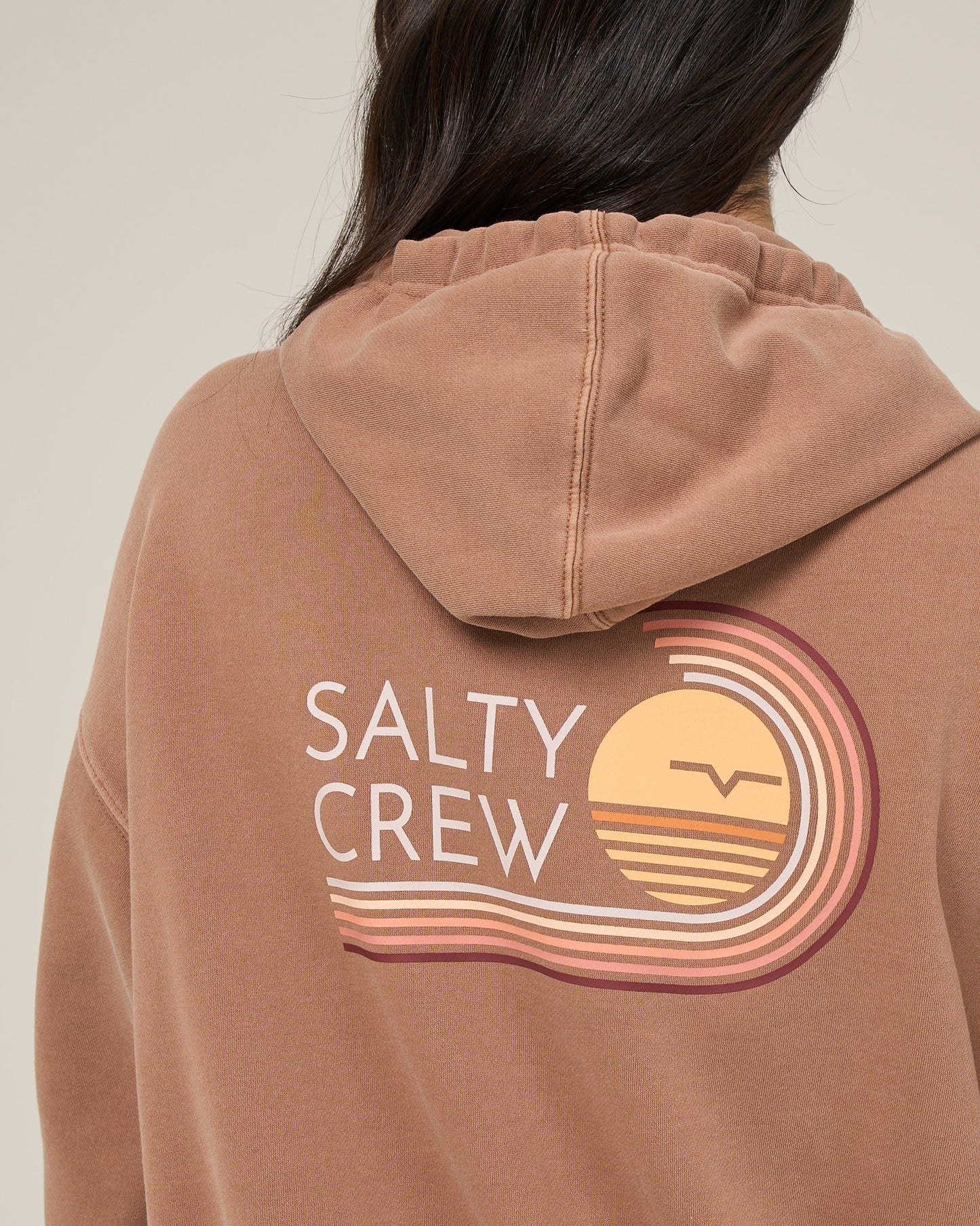 Close up back view of the Ombre Wave Hooded Zip - Mocha. 
