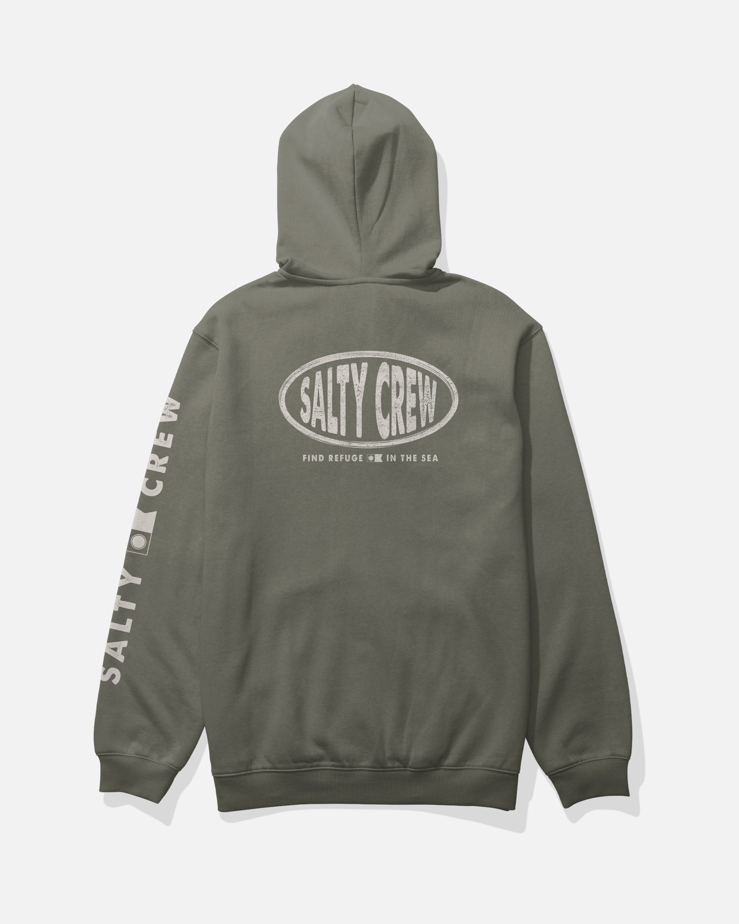 Back view of the Signage Fleece - Dusty Olive. 
