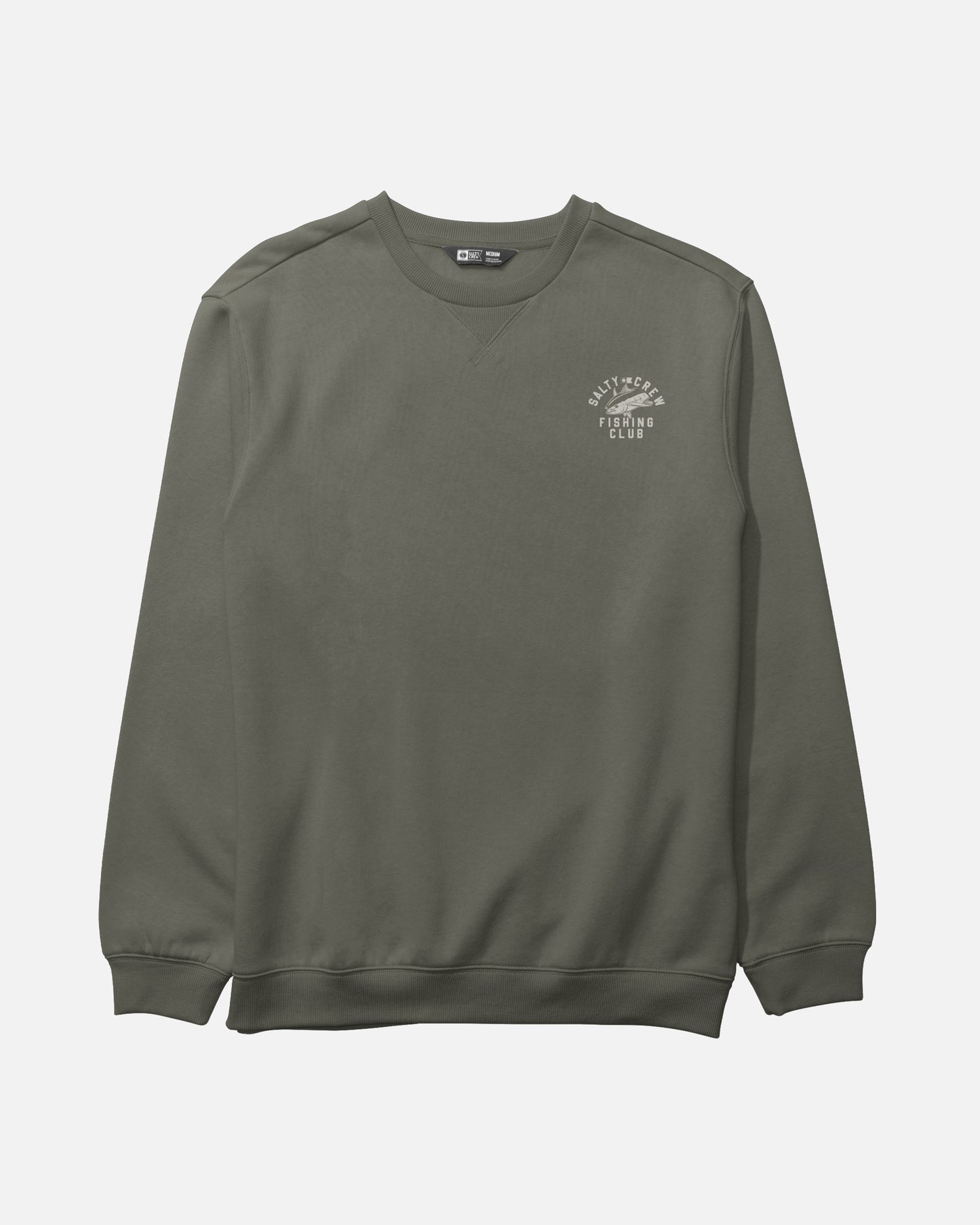 Front view of the Fishing Club Crew Fleece - Dusty Olive. 