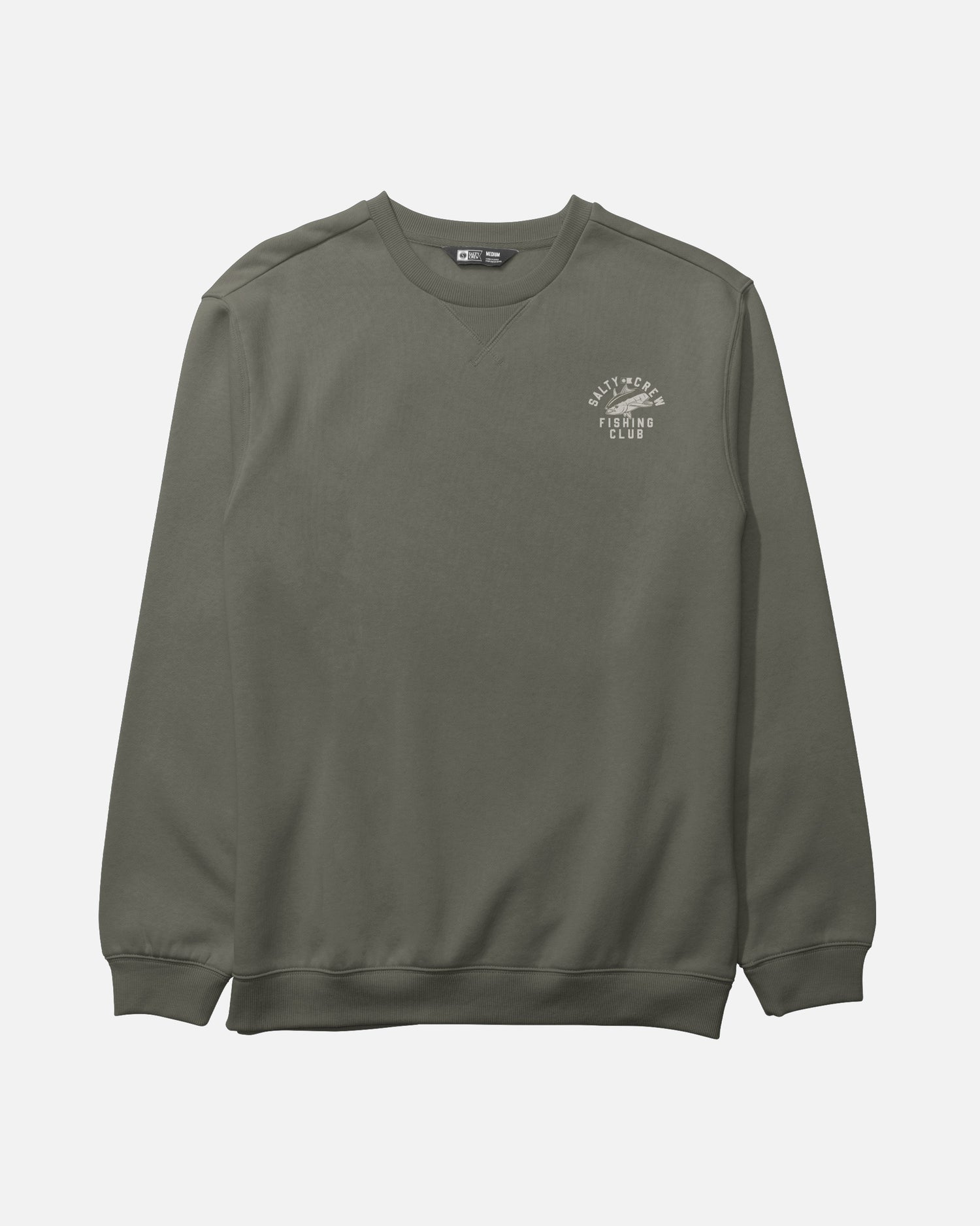Front view of the Fishing Club Crew Fleece - Dusty Olive. 