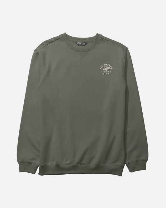 Front view of the Fishing Club Crew Fleece - Dusty Olive. 