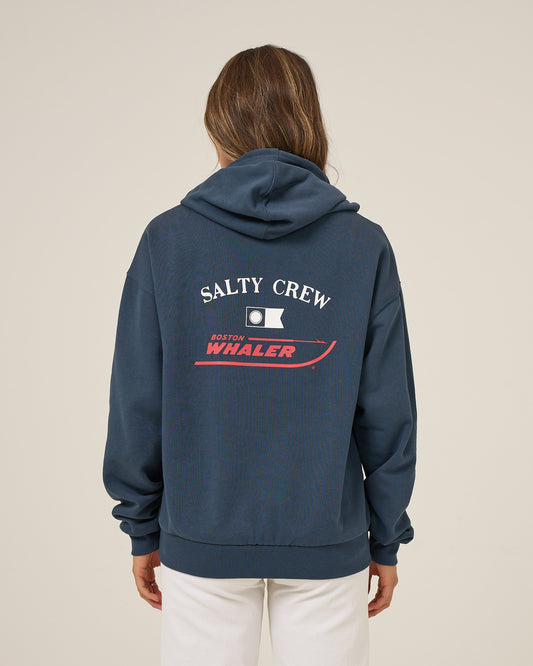 Back view of the Whaler Hoodie - Midnight Navy. 