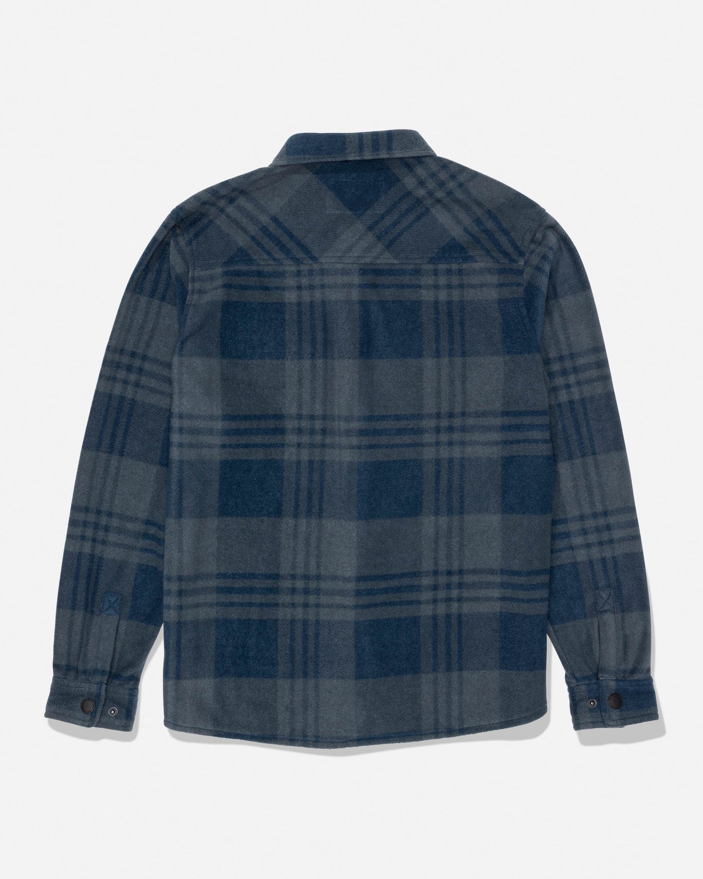 Shelter Polar Shirt navy plaid fleece back view highlighting collar and pattern
