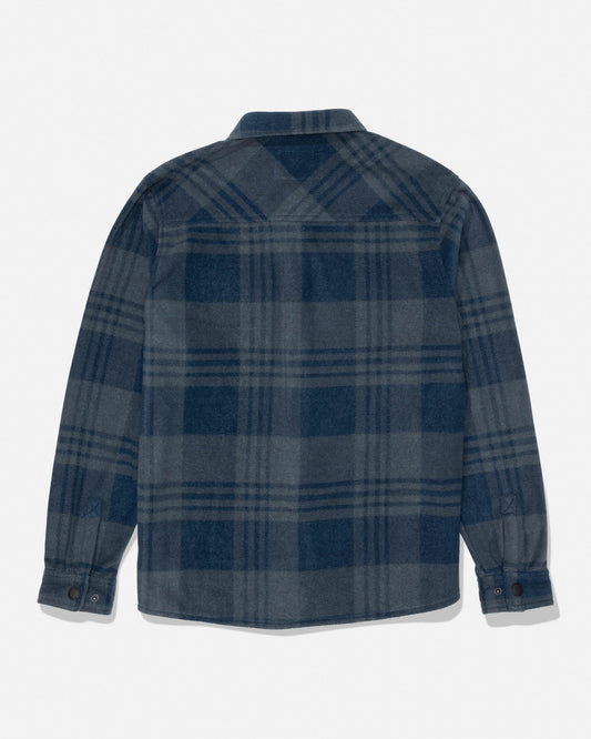 Shelter Polar Shirt navy plaid fleece back view highlighting collar and pattern