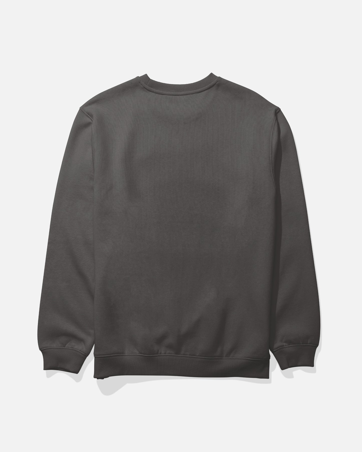 The Salty Crew Crafted Crew Fleece in Dark Grey is displayed from the back against a white background. This mid-weight sweatshirt features a cotton-polyester blend, long sleeves, ribbed cuffs and hem, and a classic V-stitch gusset at the crewneck for added style and durability.