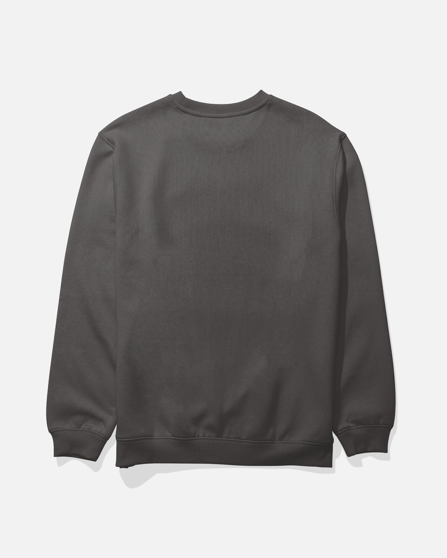 The Salty Crew Crafted Crew Fleece in Dark Grey is displayed from the back against a white background. This mid-weight sweatshirt features a cotton-polyester blend, long sleeves, ribbed cuffs and hem, and a classic V-stitch gusset at the crewneck for added style and durability.
