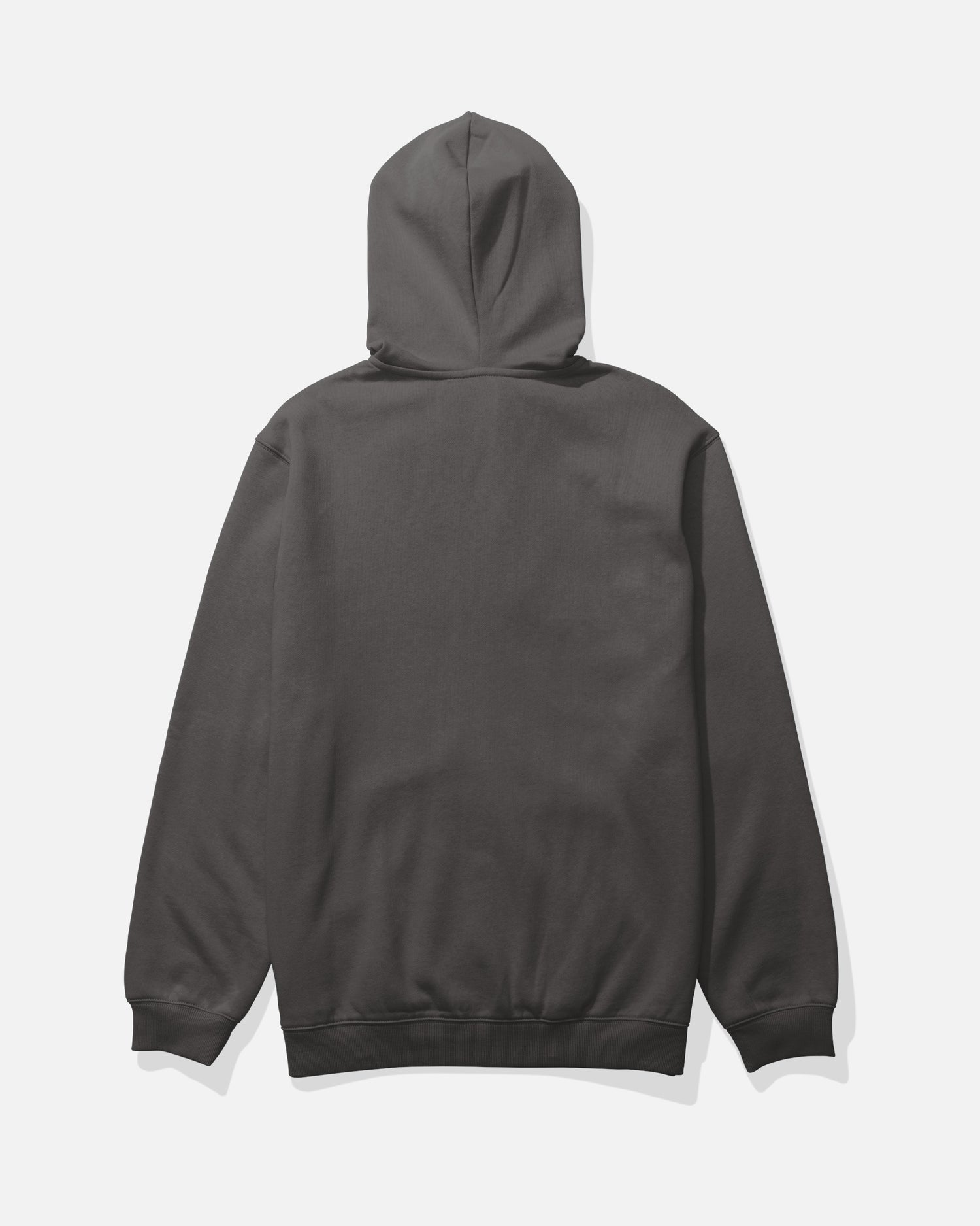 The Salty Crew Refuge Fleece hoodie in Dark Grey is shown laid flat, facing backward on a white background. This mid-weight hoodie features a classic and versatile design for comfortable everyday wear.