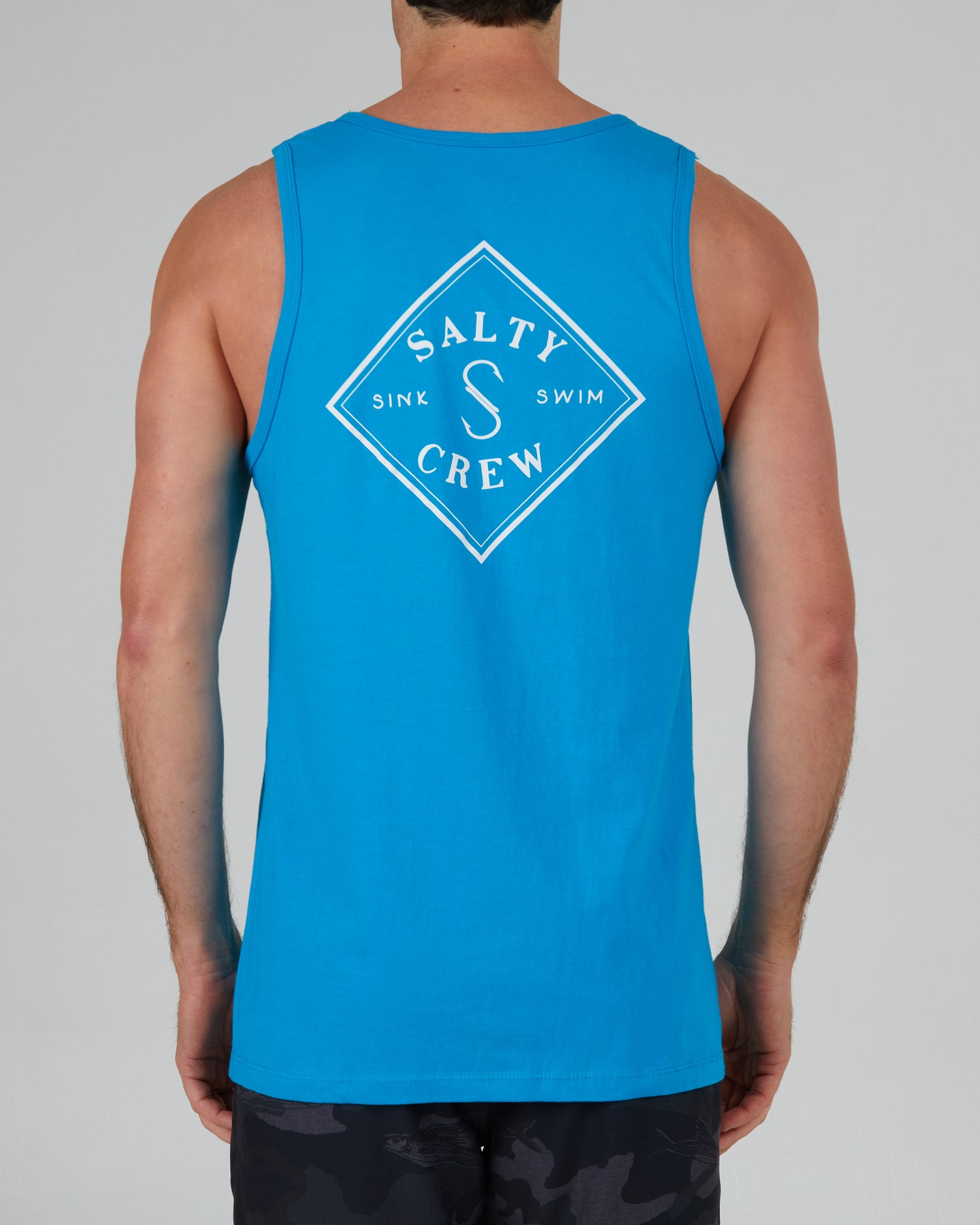 back view of Tippet Turquoise Heather Tank