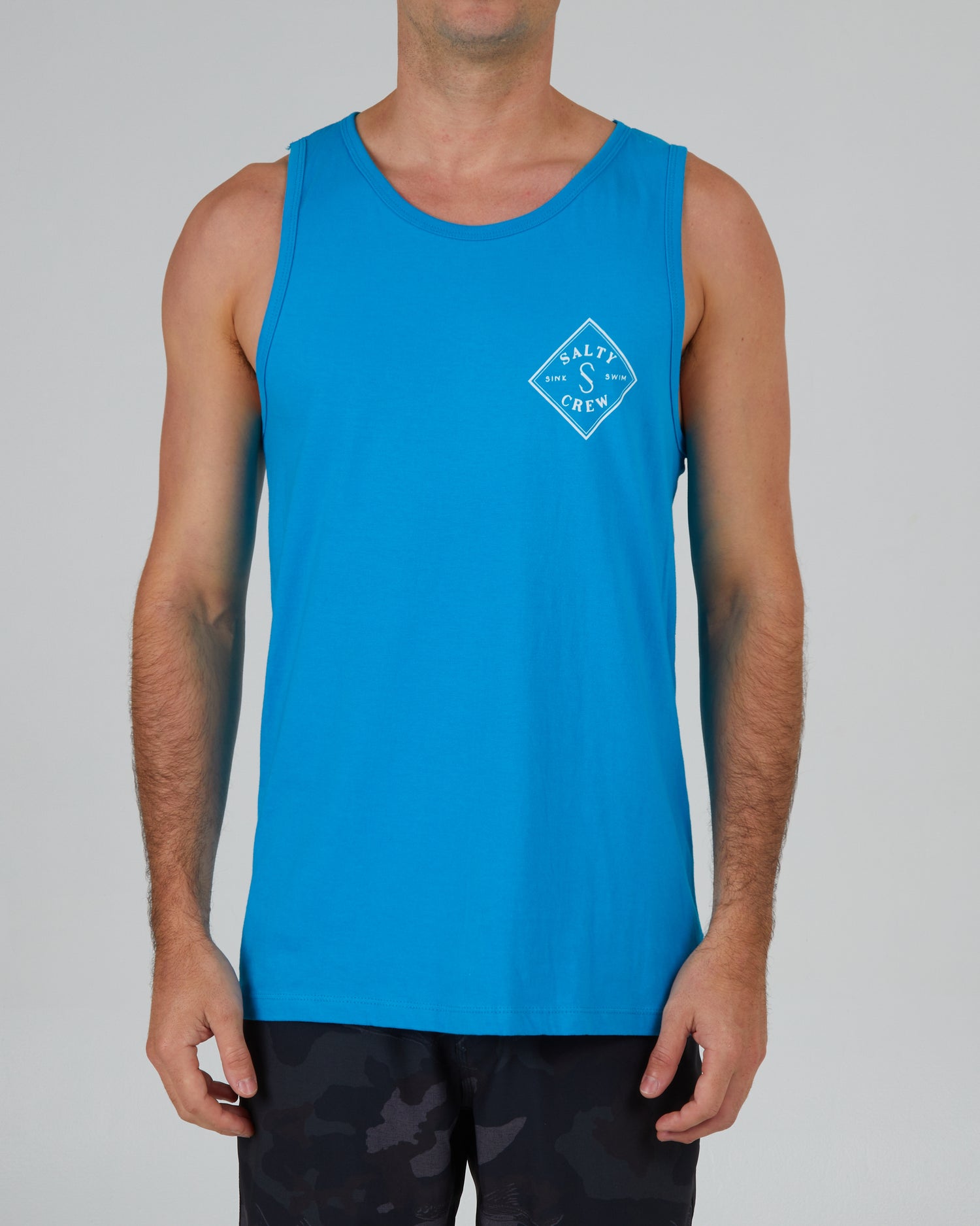 front view of Tippet Turquoise Heather Tank