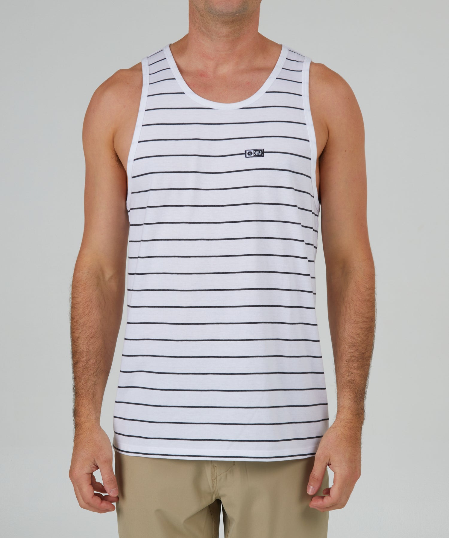 front view of Ahoy White Black Tank Top