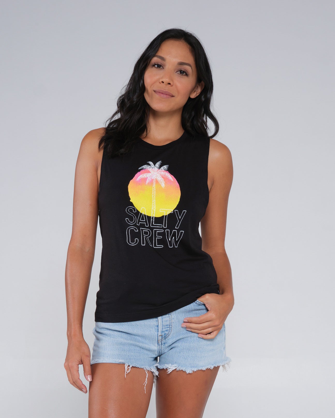 front view of Summer Vibe Black Muscle Tank